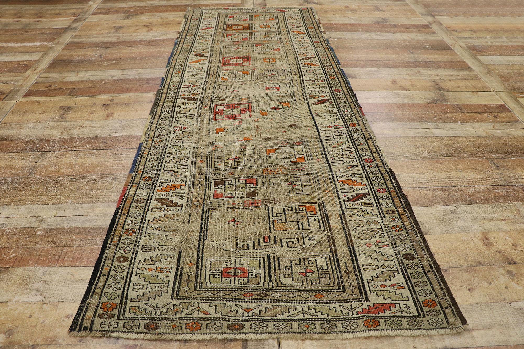 Wool Distressed Antique Caucasian Shirvan Runner For Sale