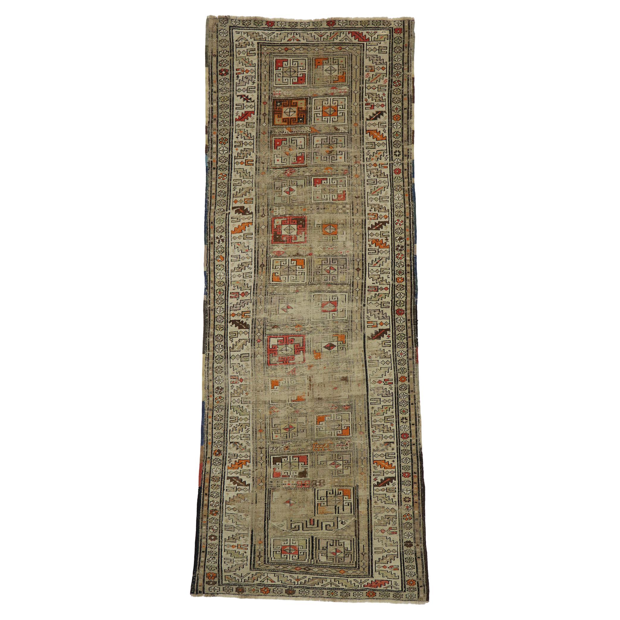 Distressed Antique Caucasian Shirvan Carpet Rug Runner