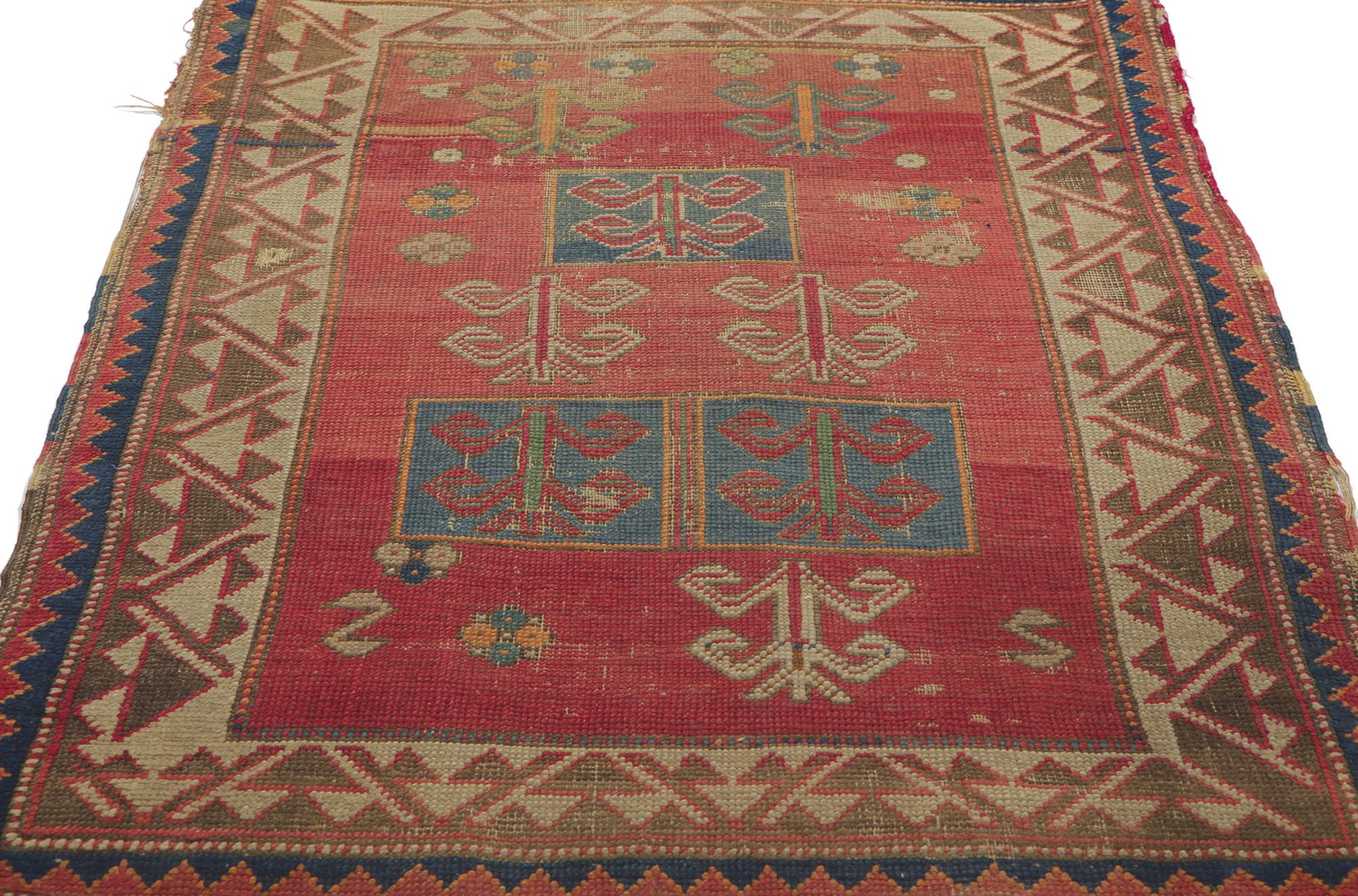 Hand-Knotted Distressed Antique Caucasian Tribal Bordjalou Kazak Rug