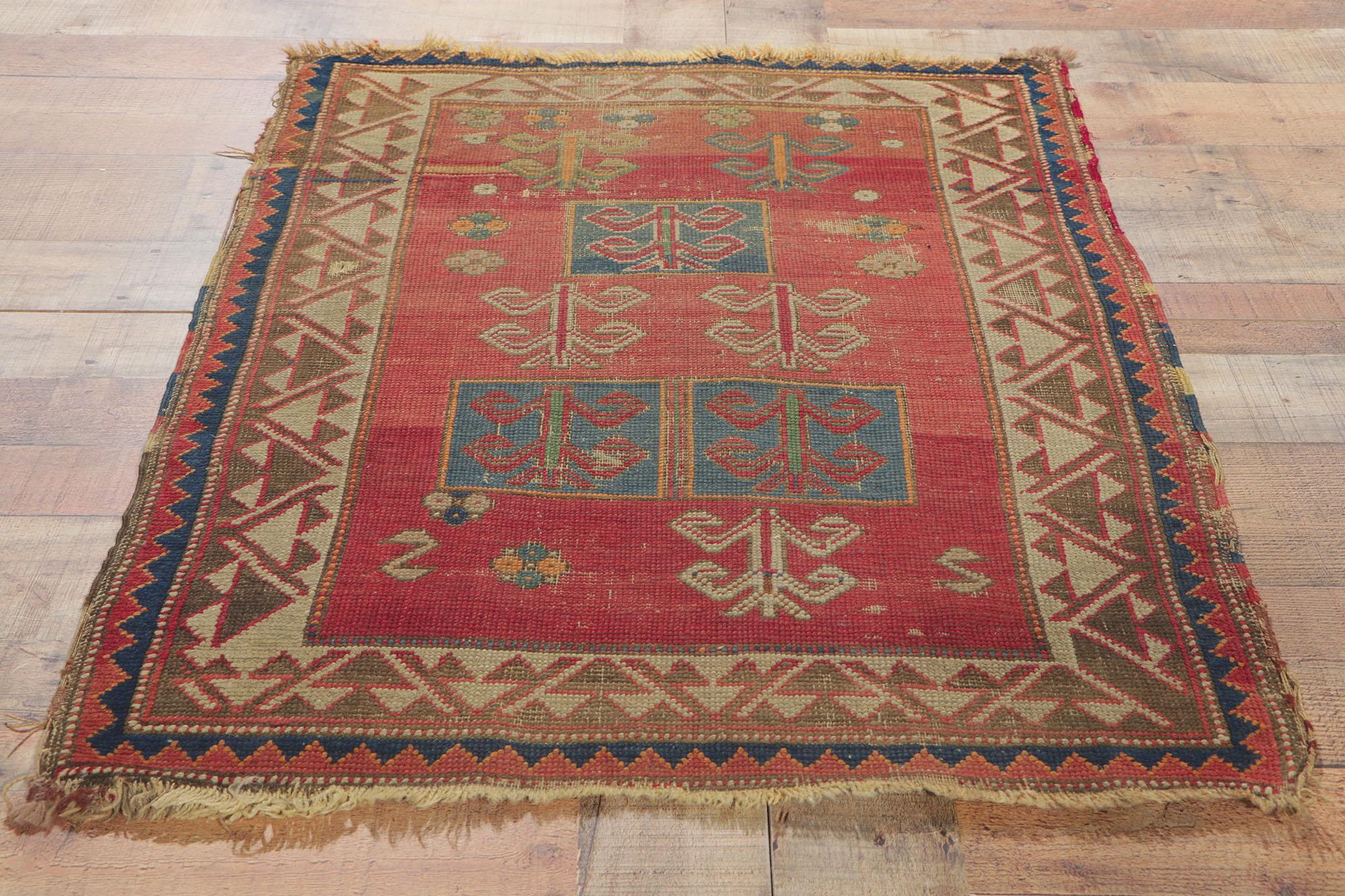 Wool Distressed Antique Caucasian Tribal Bordjalou Kazak Rug
