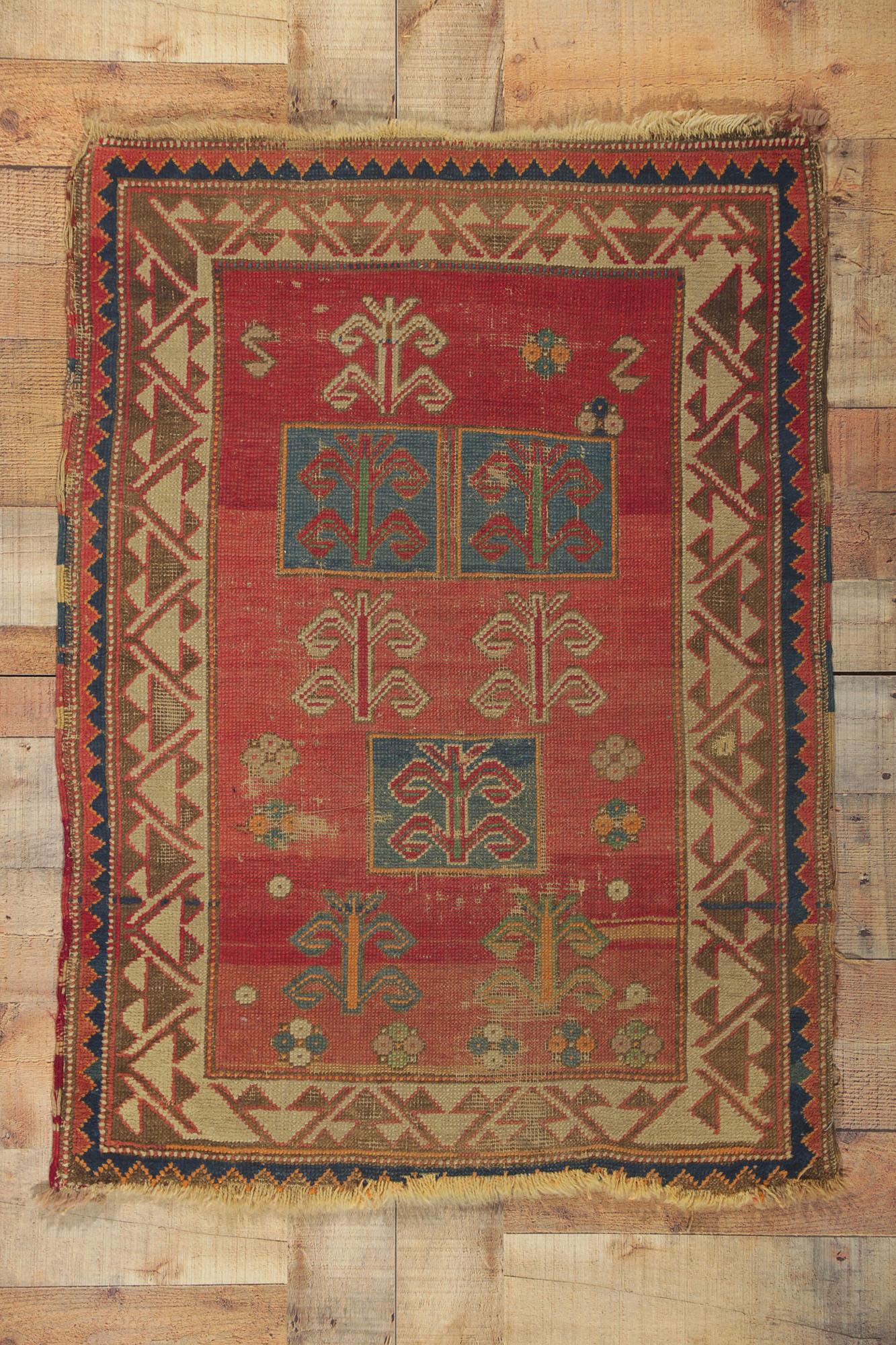 Distressed Antique Caucasian Tribal Bordjalou Kazak Rug 1