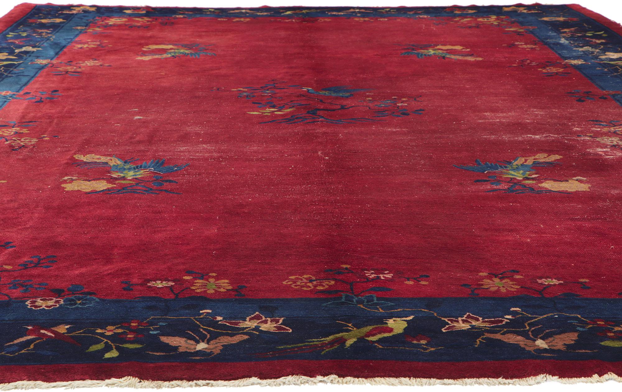 Art Deco Distressed Antique Chinese Peking Rug For Sale