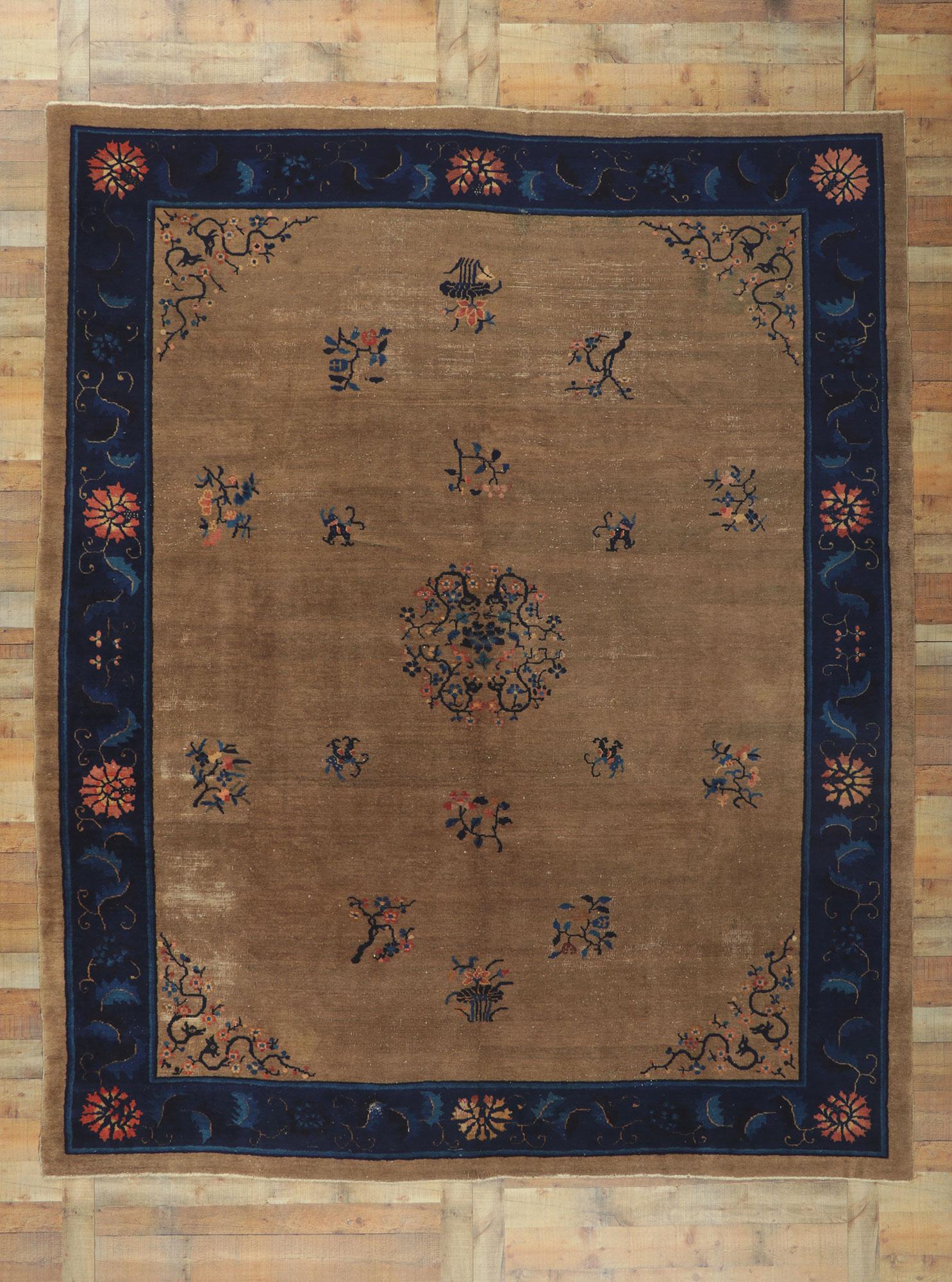 20th Century Distressed Antique Chinese Peking Rug For Sale