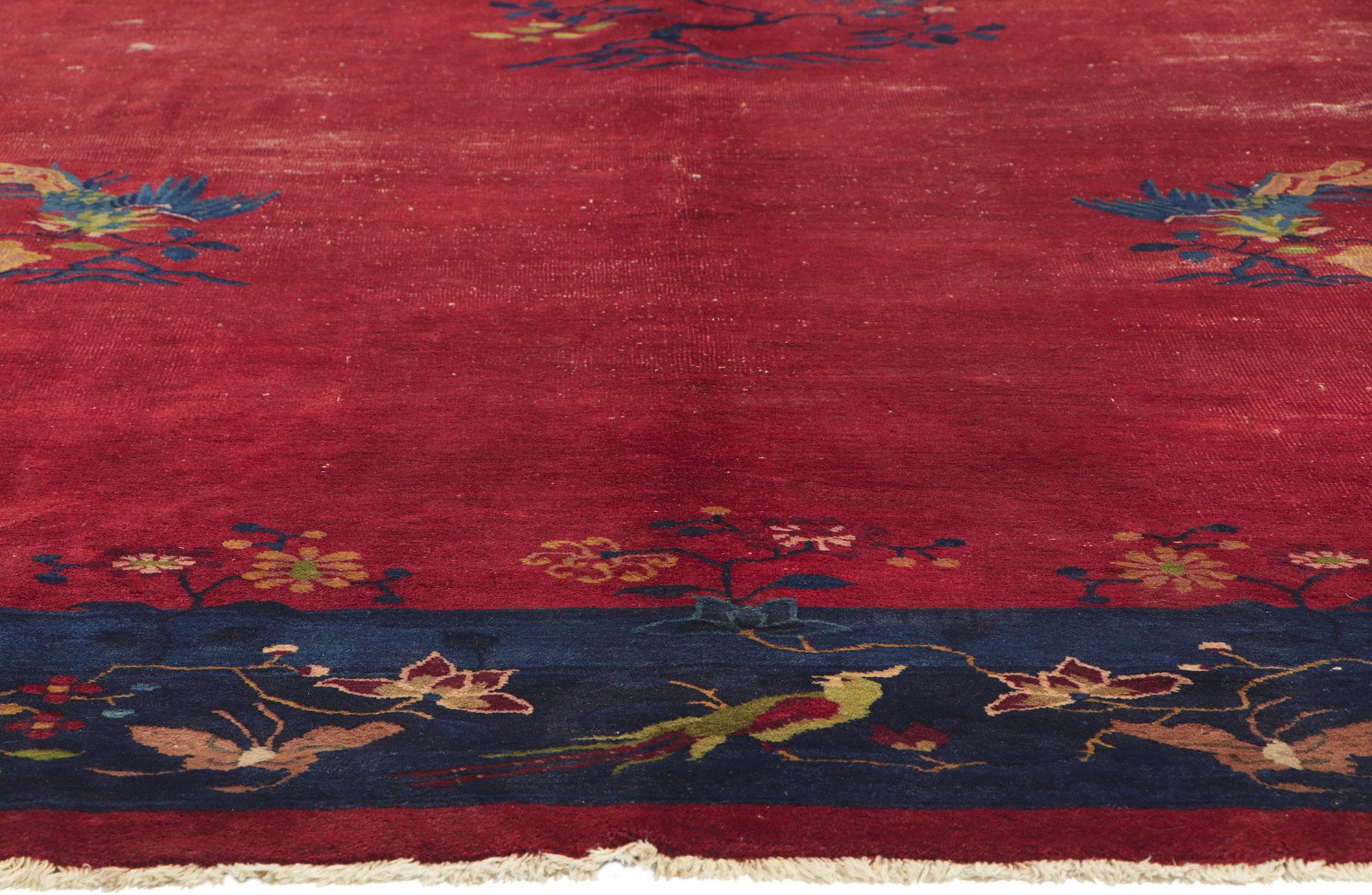 19th Century Distressed Antique Chinese Peking Rug For Sale