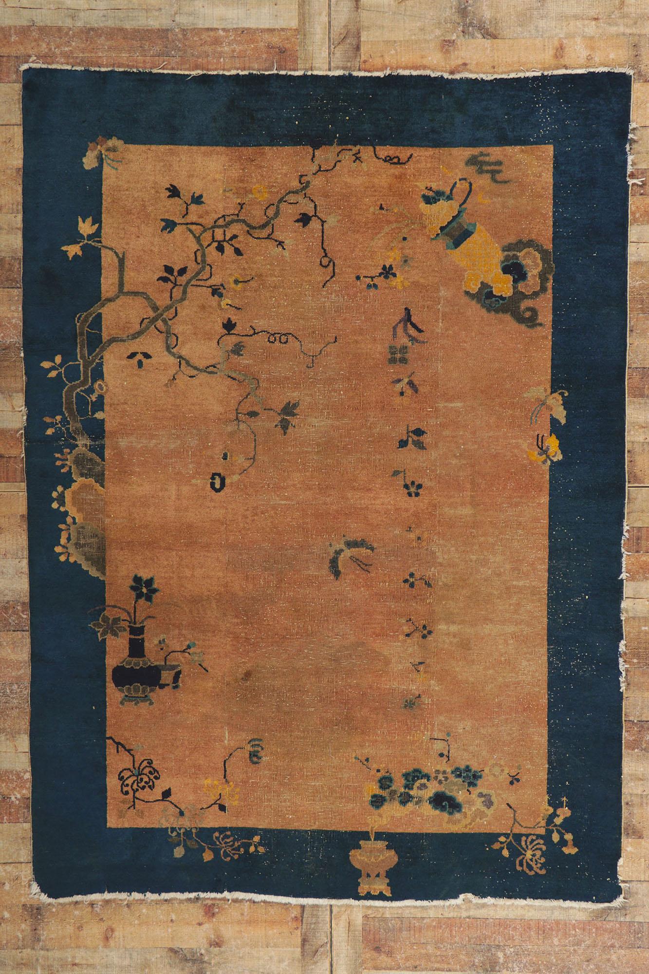 Distressed Antique Chinese Peking Rug For Sale 1