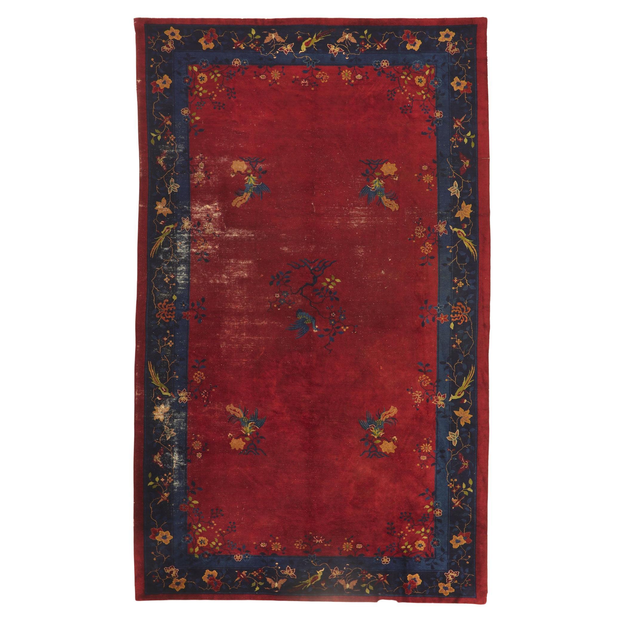 Antiker chinesischer Pekinger Teppich im Used-Look