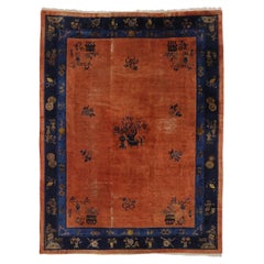 Distressed Antique Chinese Peking Rug with Art Deco Style