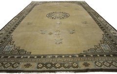 Distressed Antique Chinese Peking Rug with Art Deco Style, Mid-19th Century Rug