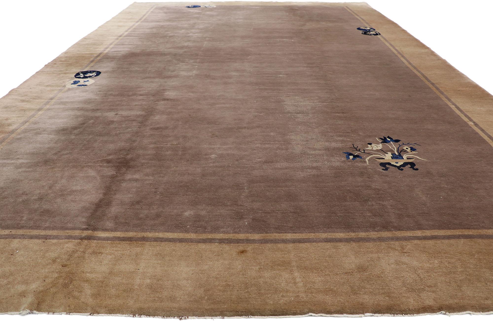 Chinese Chippendale Distressed Antique Chinese Peking Rug with Minimalist Style For Sale