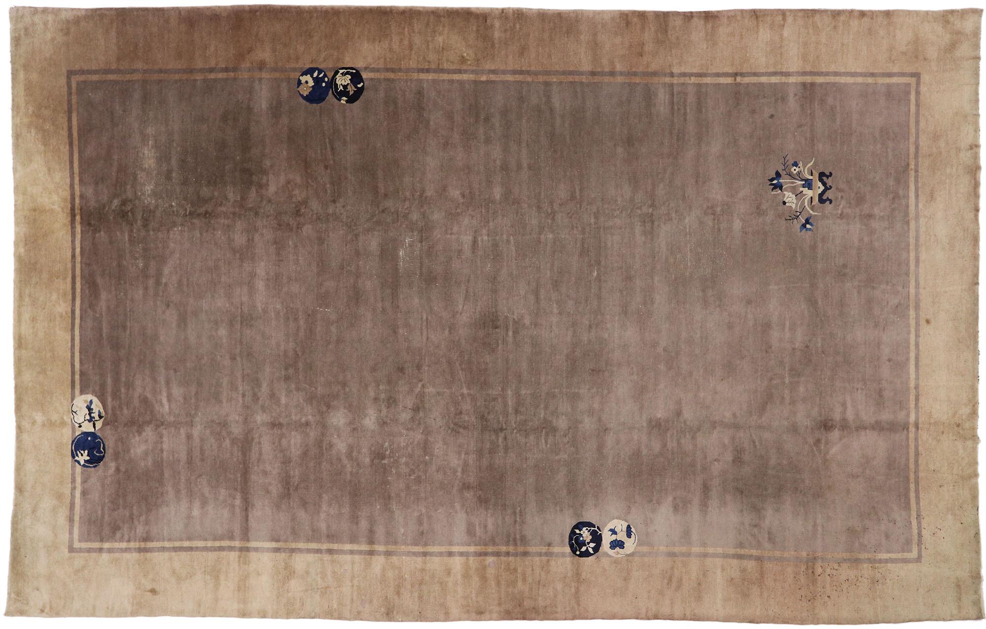Distressed Antique Chinese Peking Rug with Minimalist Style For Sale 2