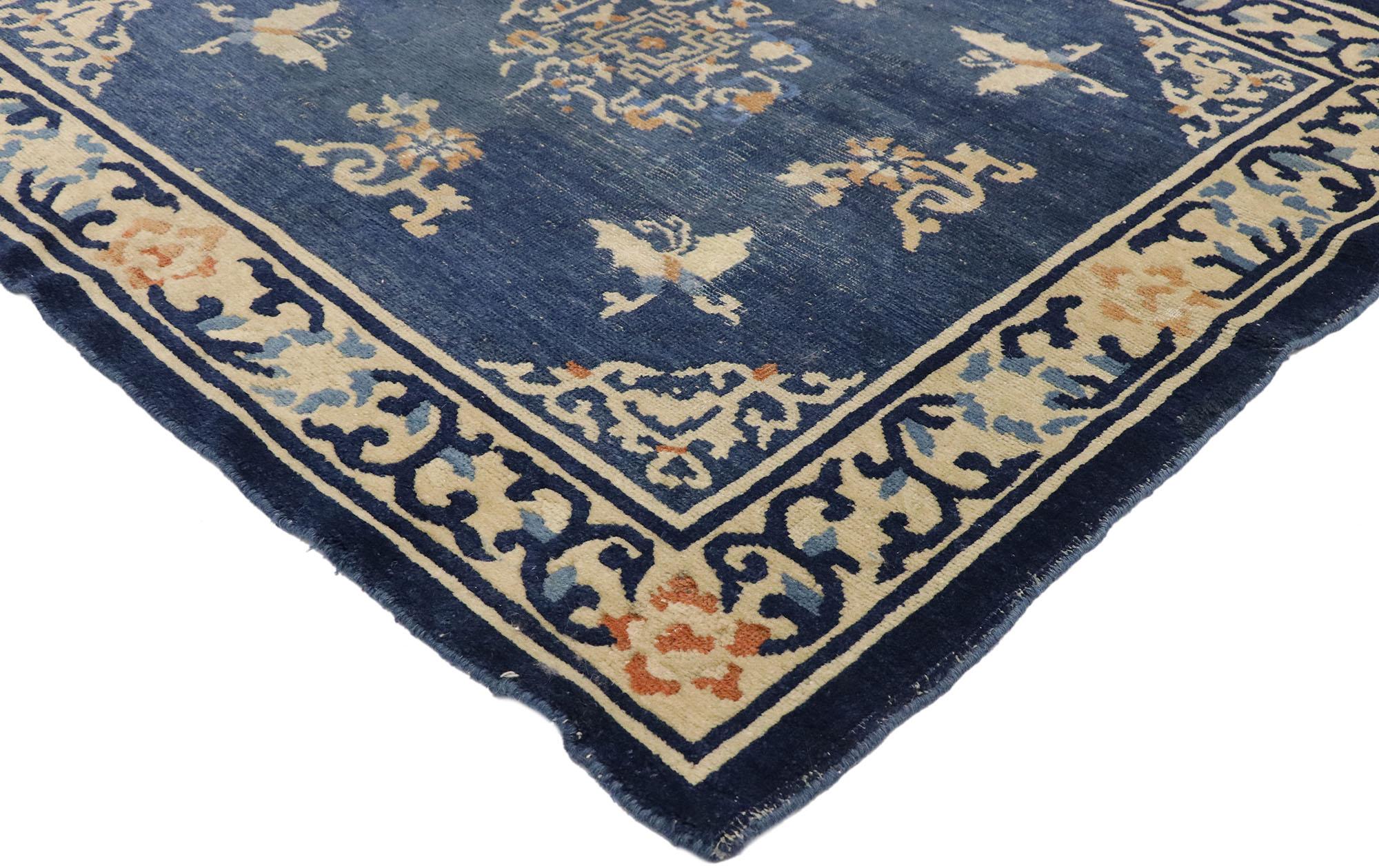 Hand-Knotted Distressed Antique Chinese Peking Rug with Romantic Chinoiserie Style For Sale