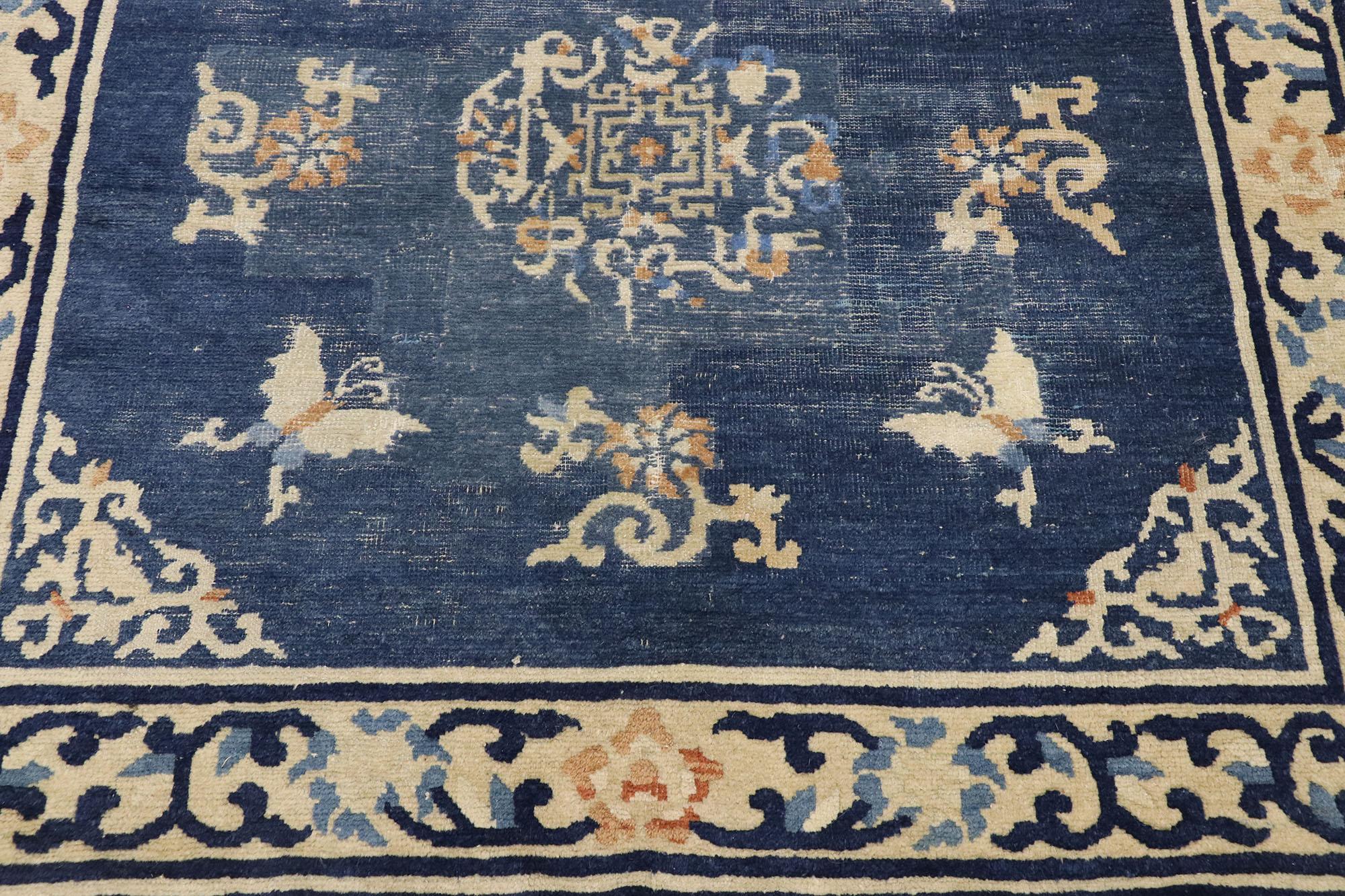 20th Century Distressed Antique Chinese Peking Rug with Romantic Chinoiserie Style For Sale