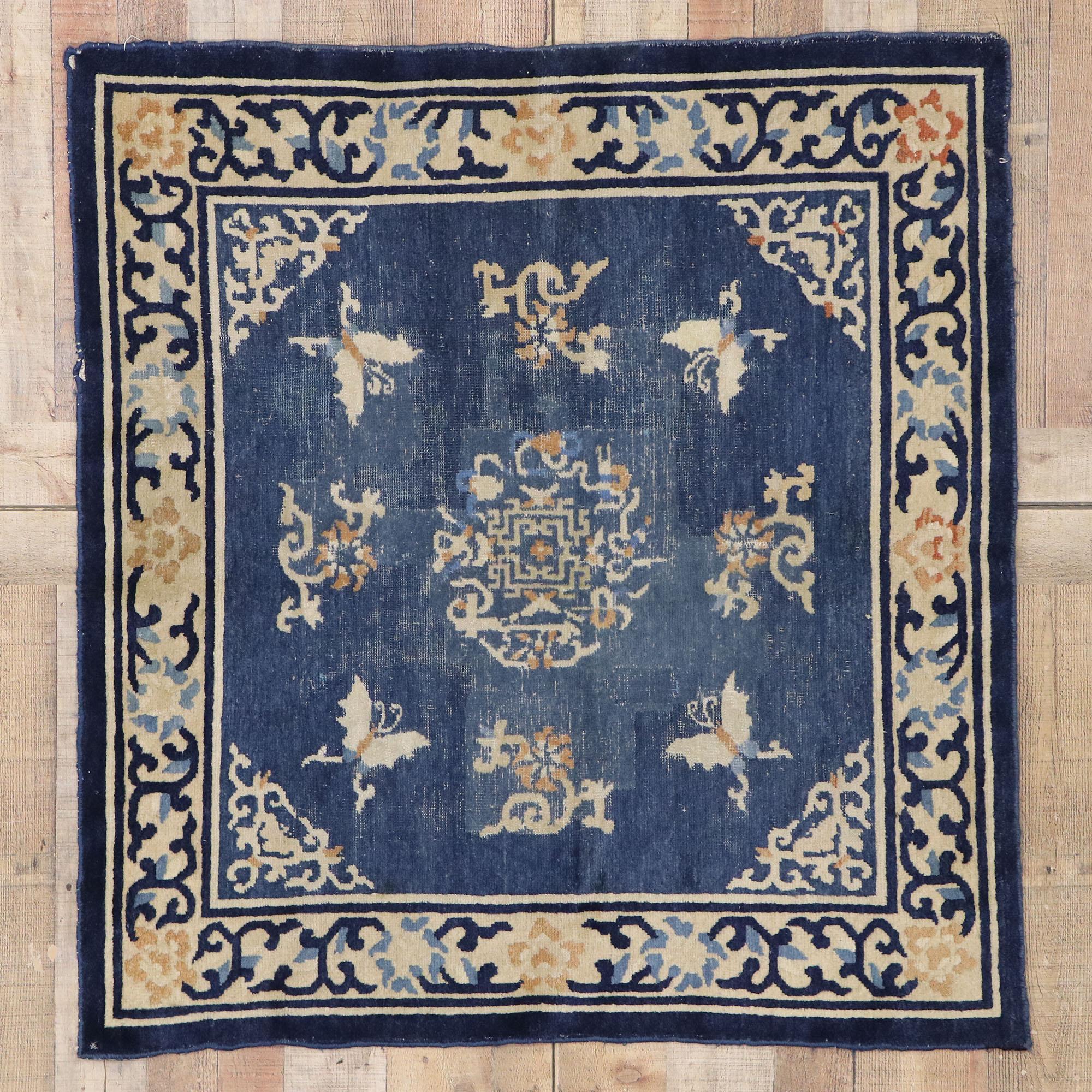 Distressed Antique Chinese Peking Rug with Romantic Chinoiserie Style For Sale 3