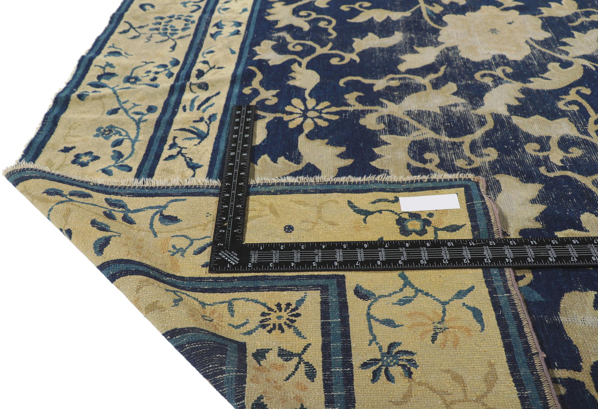 Distressed Antique Chinese Peking Rug with Rustic Chinoiserie Style In Distressed Condition For Sale In Dallas, TX