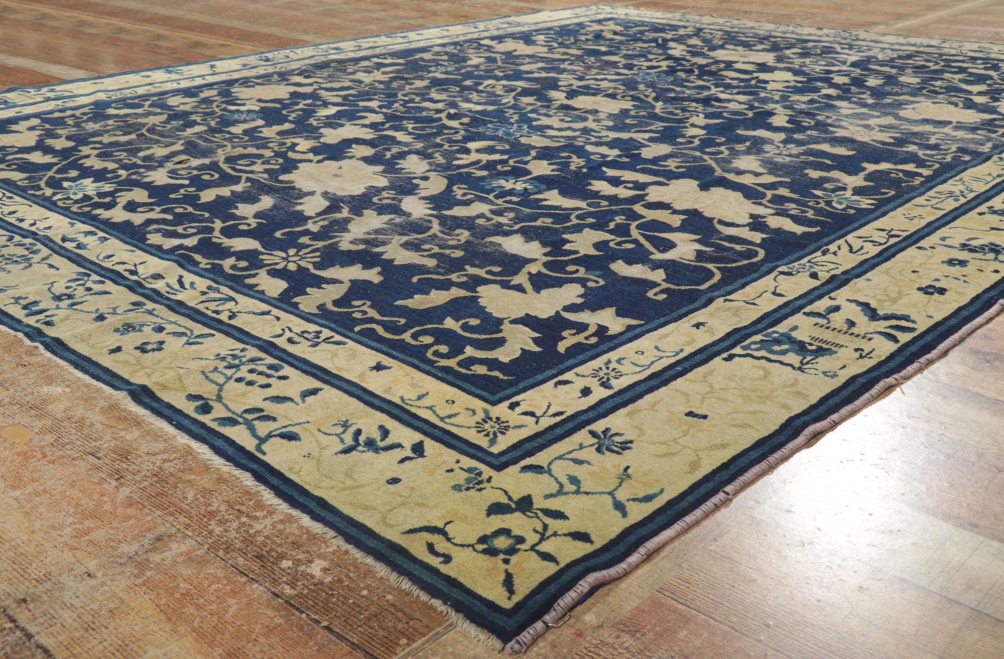 20th Century Distressed Antique Chinese Peking Rug with Rustic Chinoiserie Style For Sale