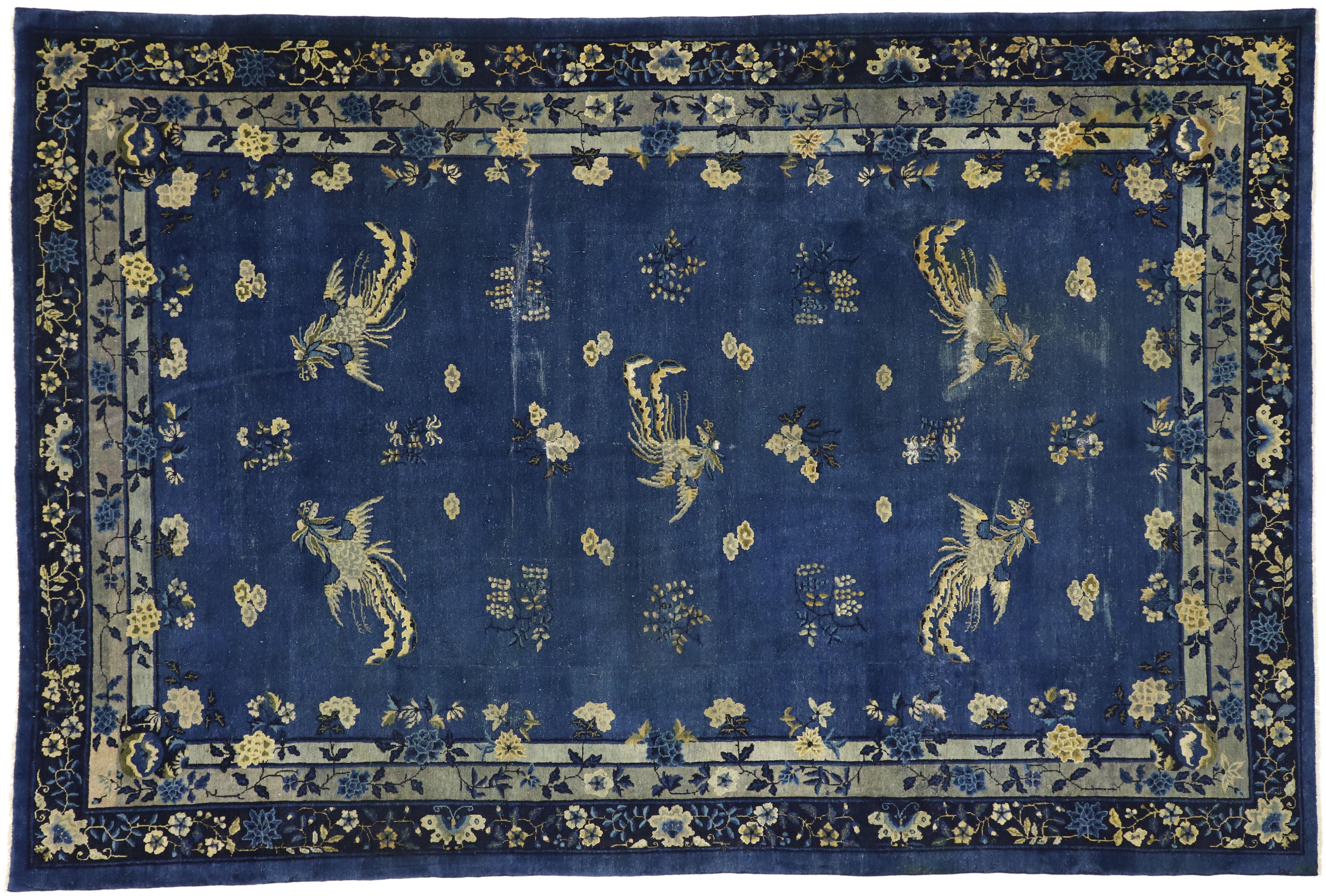 Distressed Antique Chinese Peking Rug with Traditional Chinoiserie Style 2