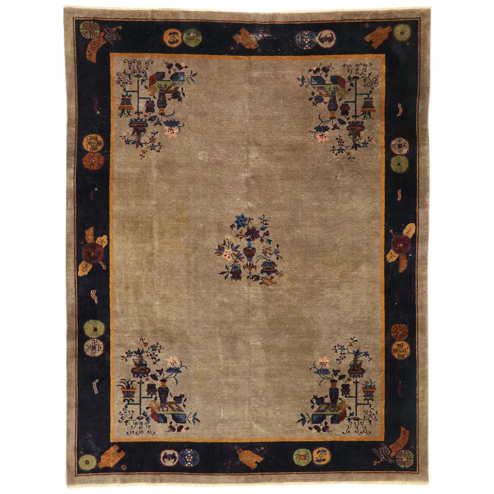 Antique Chinese Peking Rug with Chinoiserie Art Deco Style at 1stDibs