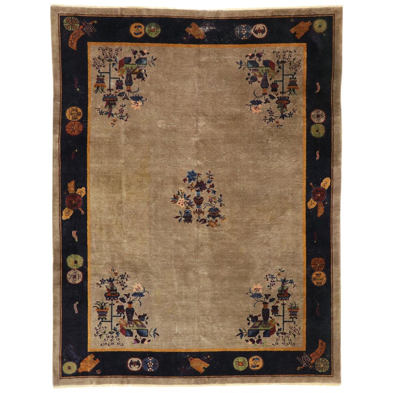 Distressed Antique Chinese Peking Rug with Traditional Chinoiserie ...