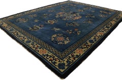 Antique Blue Chinese Peking Carpet with Traditional Chinoiserie Style