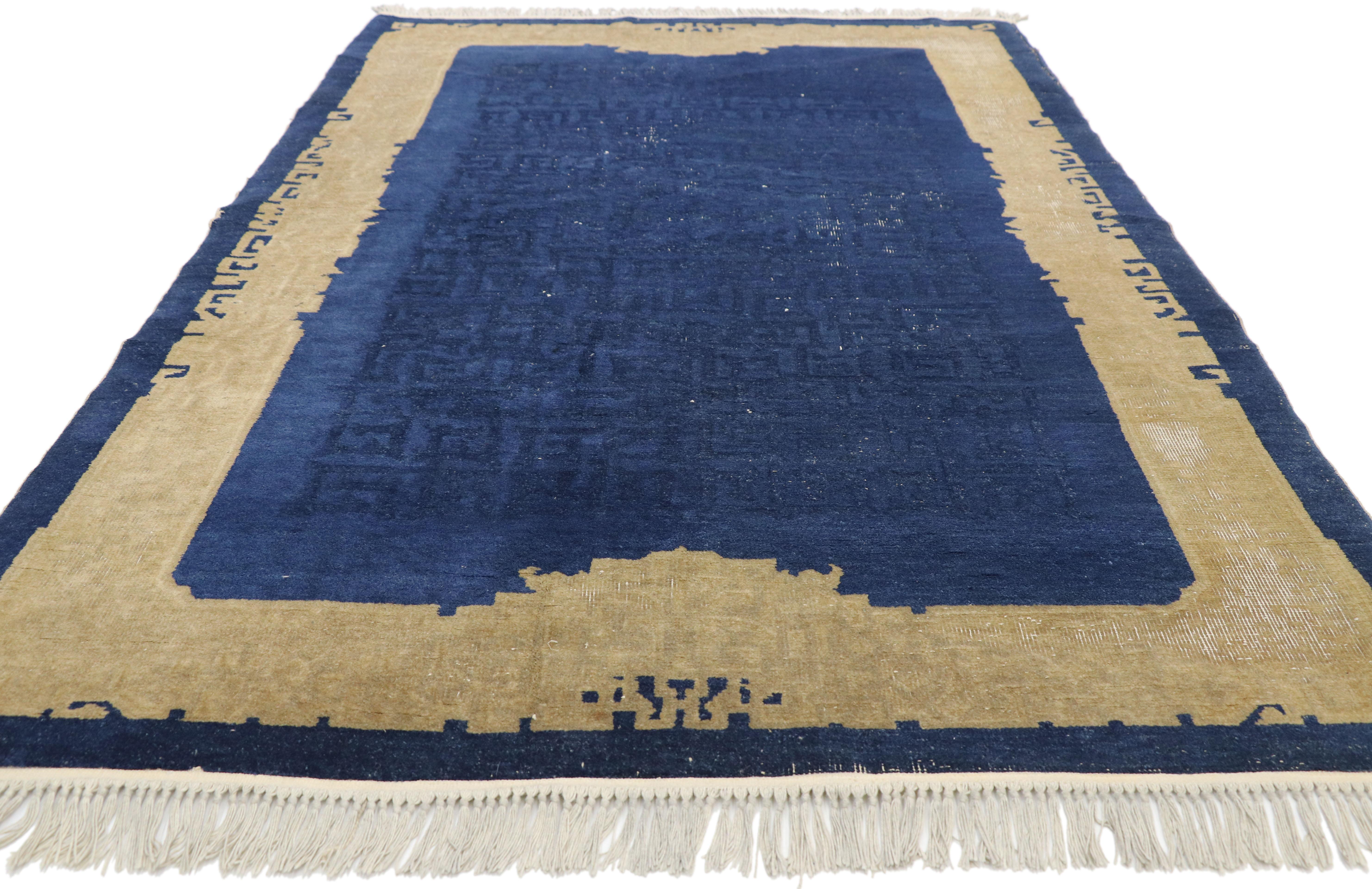 Chinese Chippendale Distressed Antique Chinese Rug with Traditional Chinoiserie Style