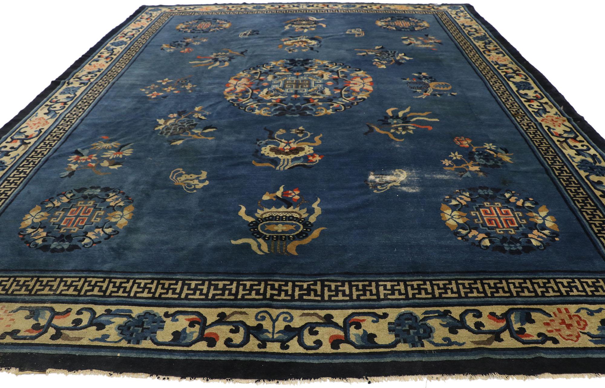 Qing Antique Blue Chinese Peking Carpet For Sale