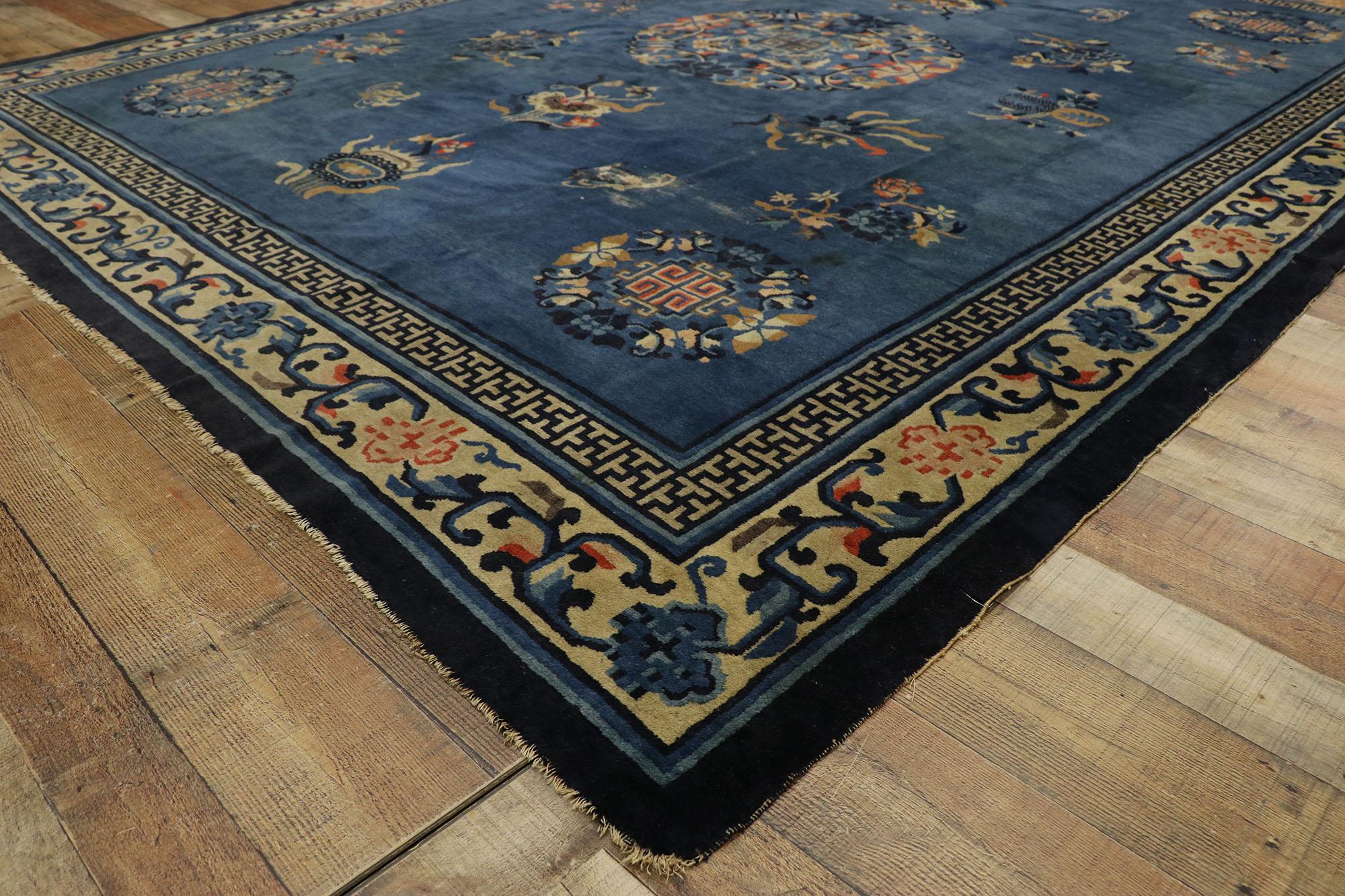 20th Century Antique Blue Chinese Peking Carpet For Sale