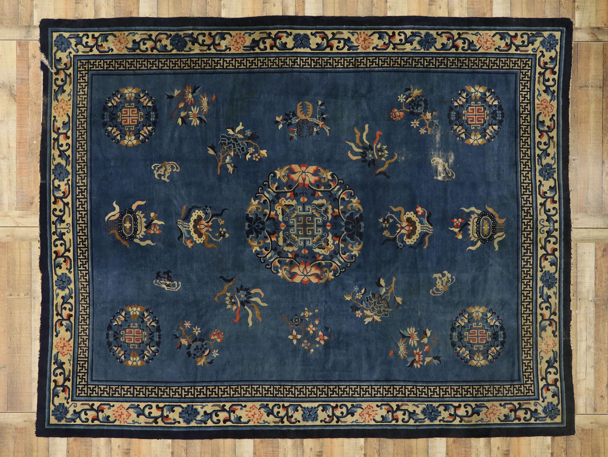 Antique Blue Chinese Peking Carpet For Sale 1