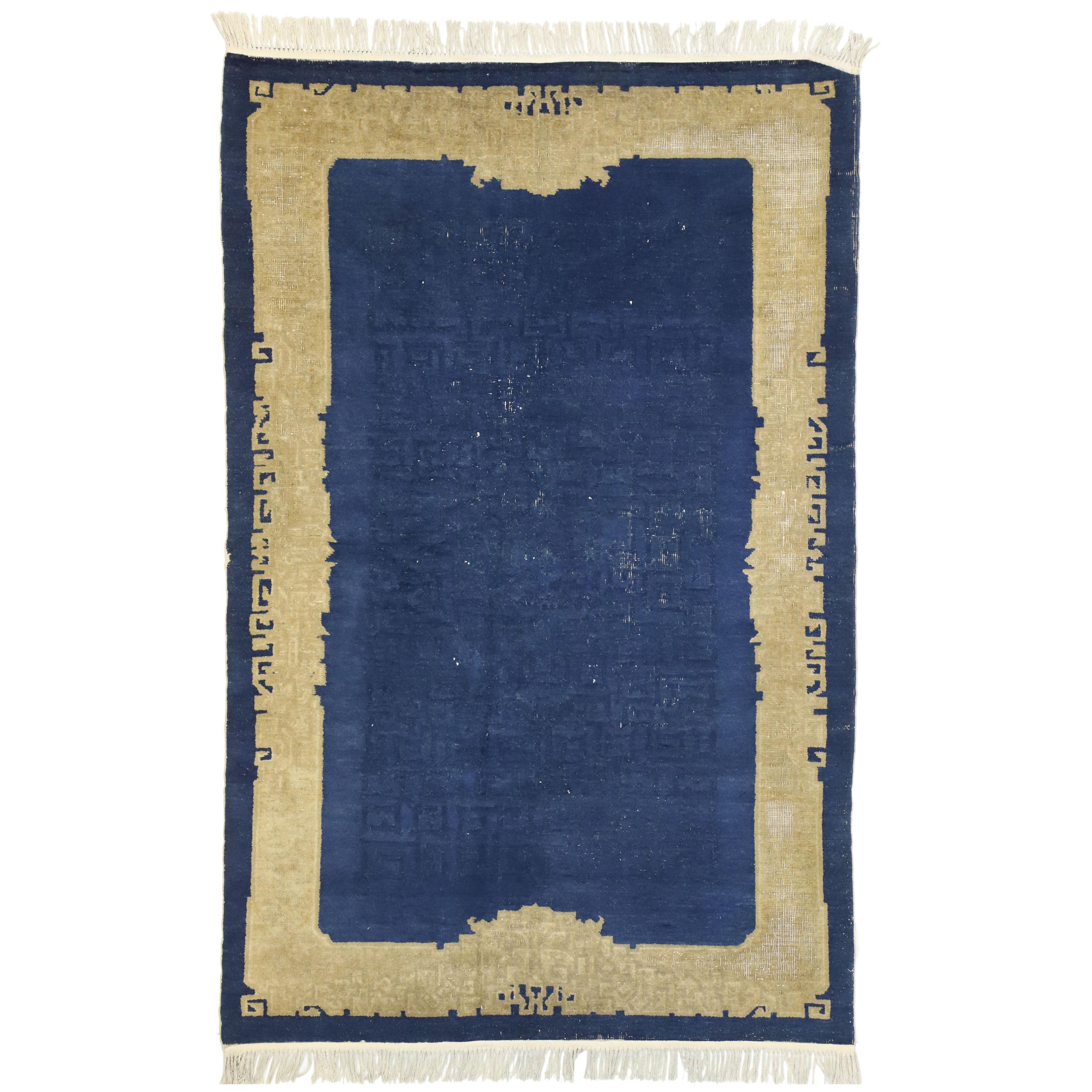 Distressed Antique Chinese Rug with Traditional Chinoiserie Style