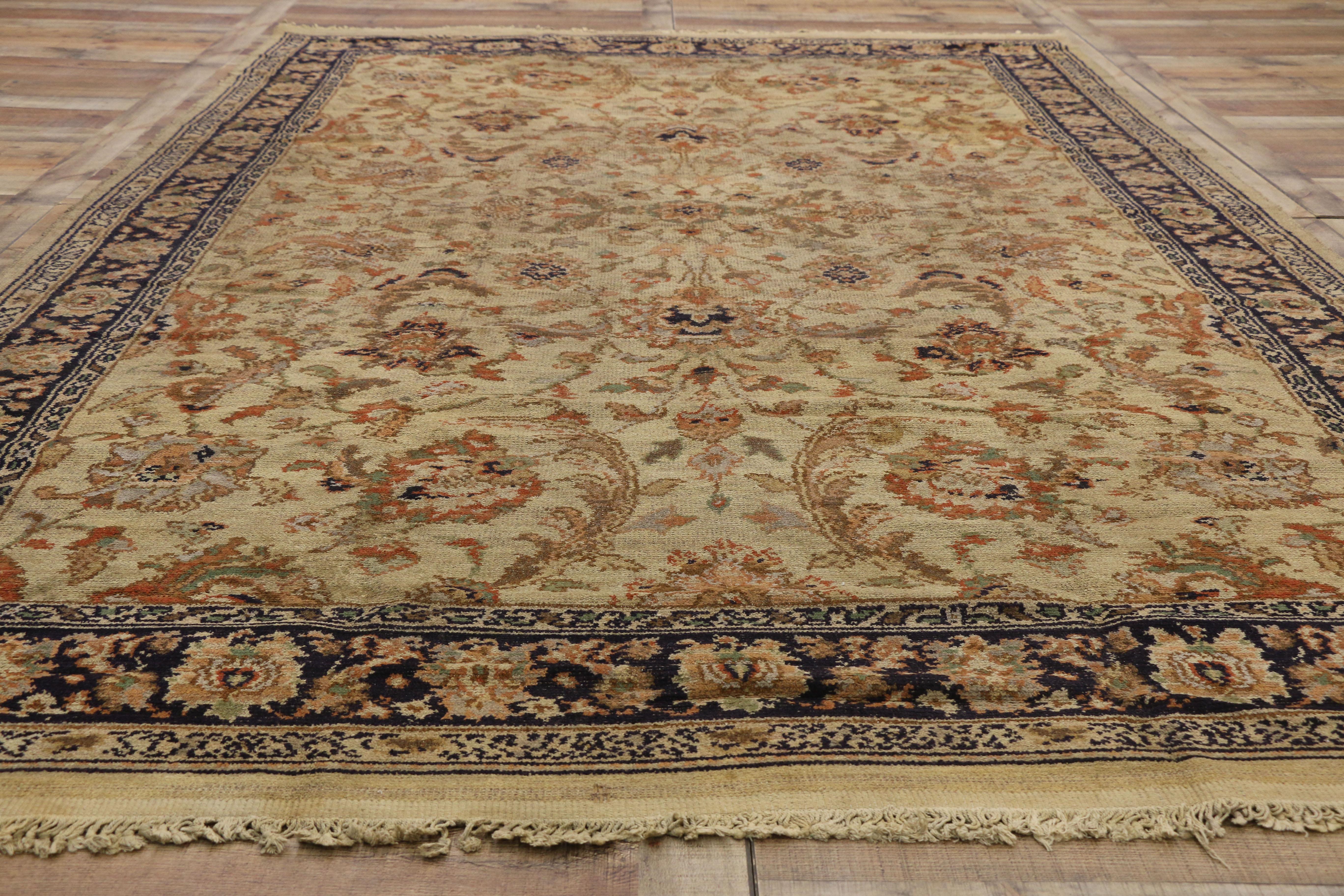 Hand-Knotted Distressed Antique European Spanish Area Rug with Arts & Crafts Style For Sale