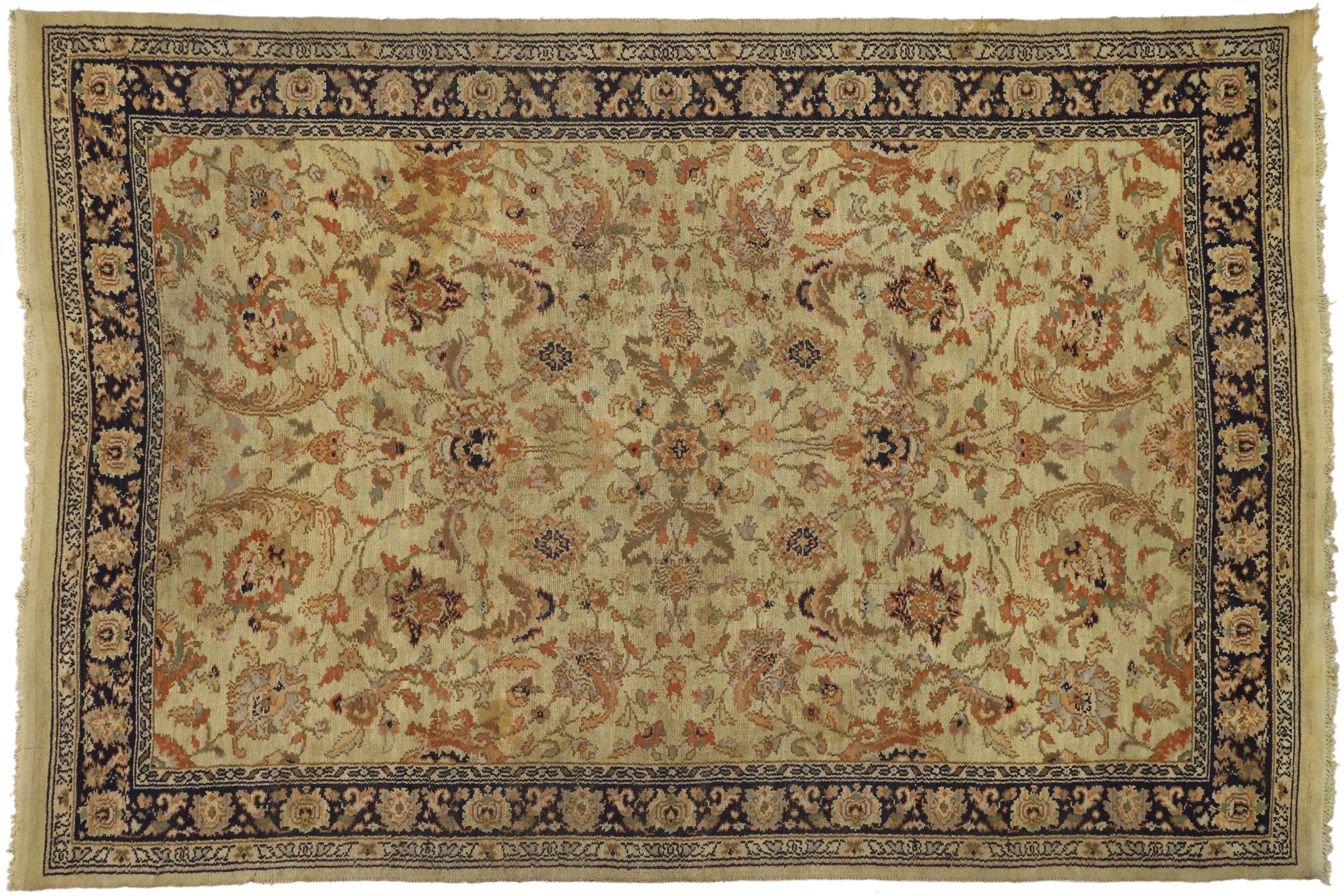 20th Century Distressed Antique European Spanish Area Rug with Arts & Crafts Style For Sale
