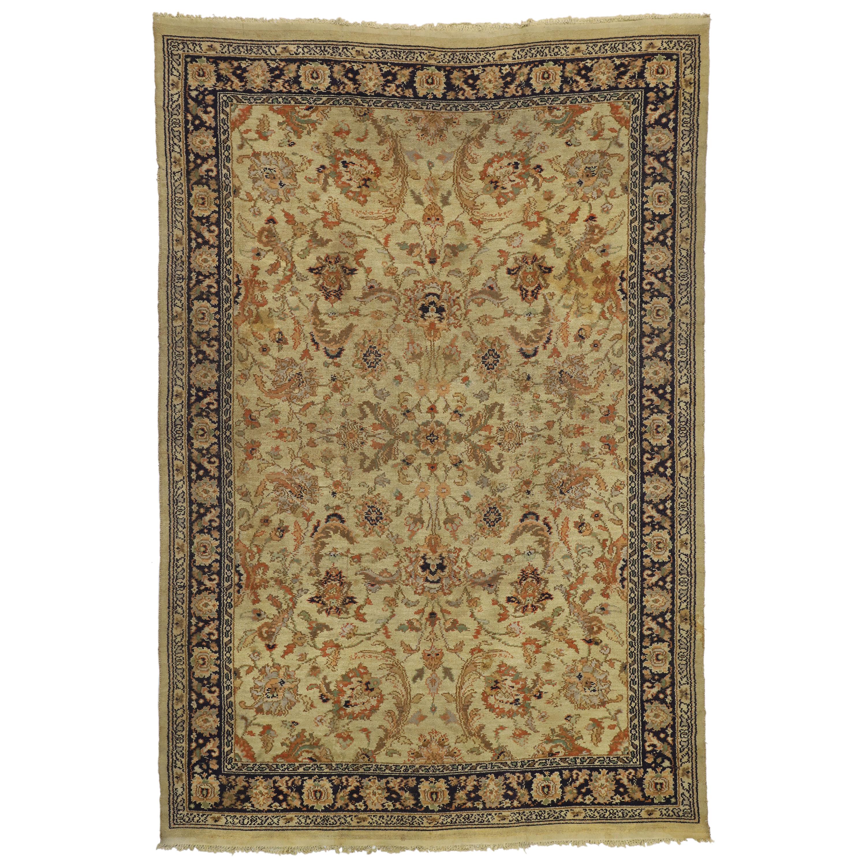 Distressed Antique European Spanish Area Rug with Arts & Crafts Style For Sale