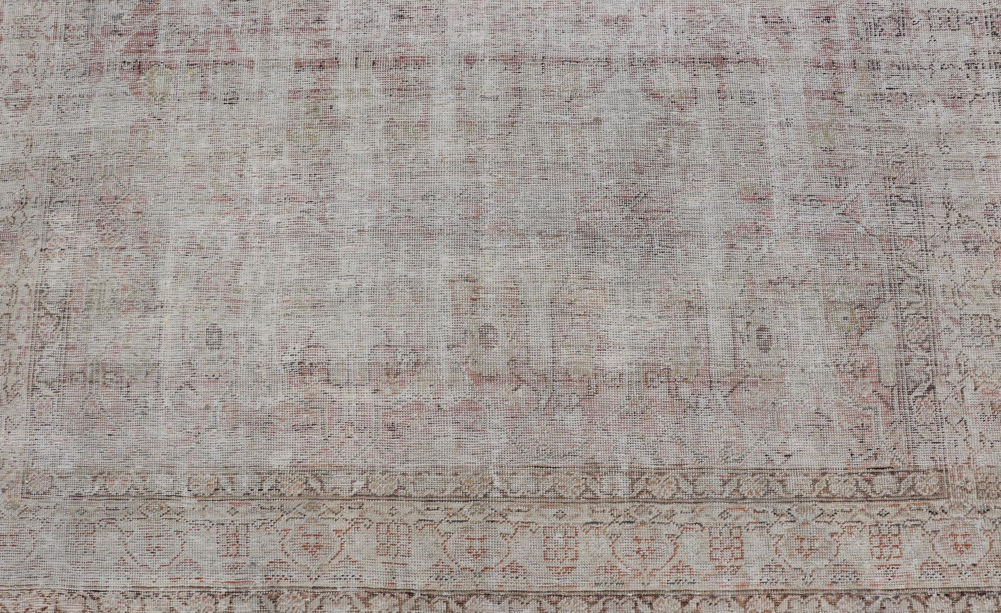 Distressed Antique Hand-Knotted Persian Mahal Rug in Wool in Neutral Tones For Sale 2