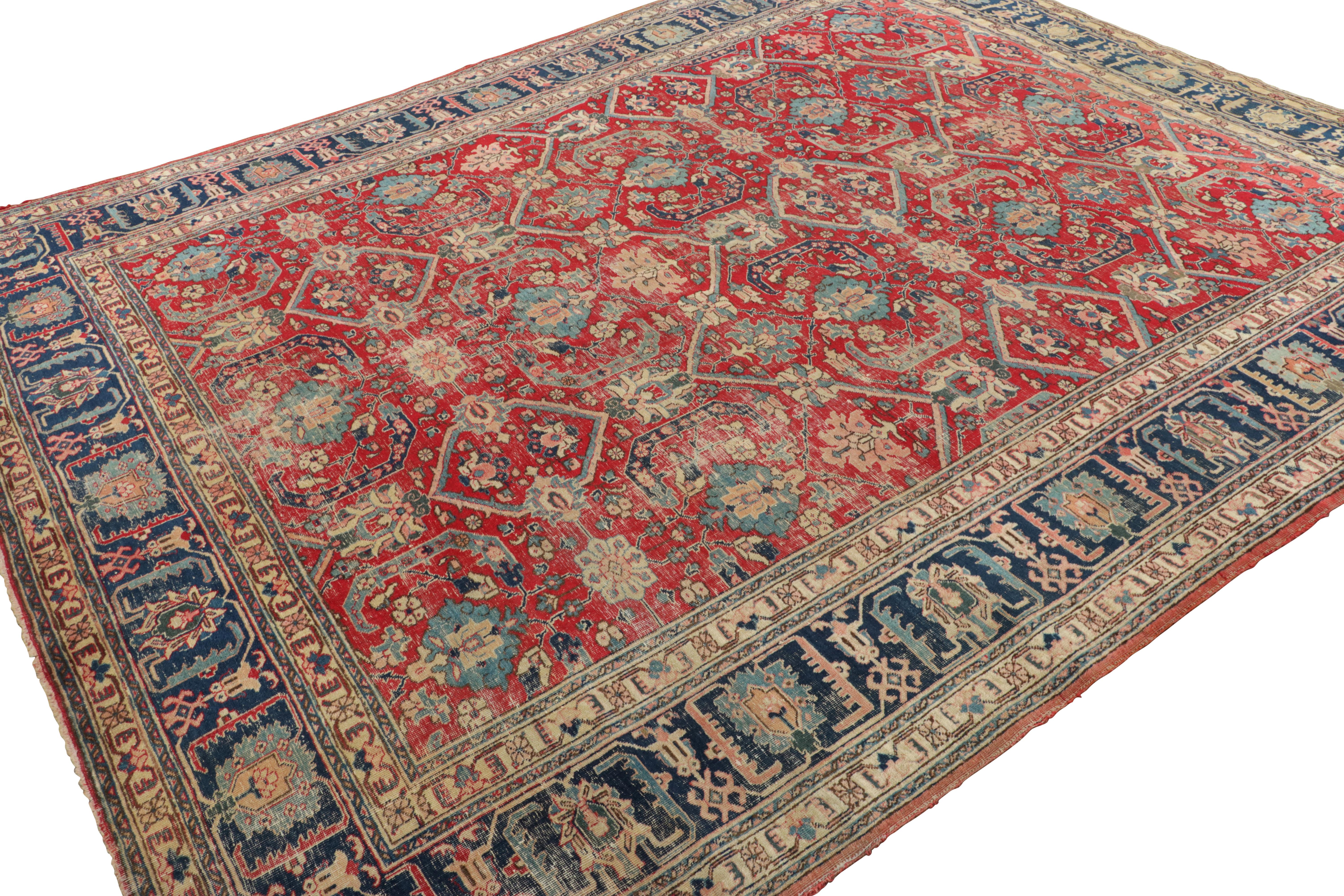 Persiano Tappeto persiano antico Heriz, rosso con fiori stravaganti - Rug & Kilim in vendita