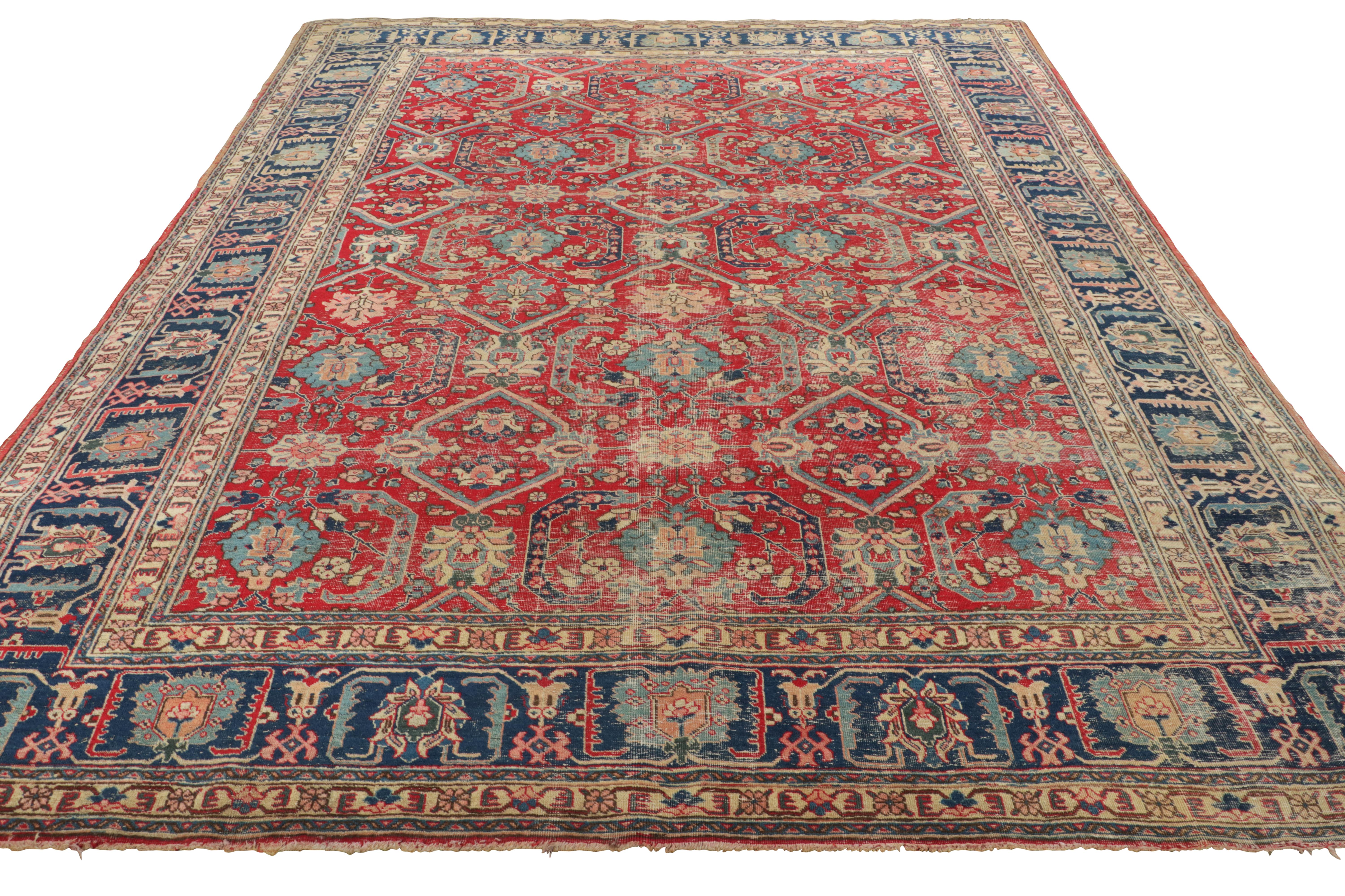 Annodato a mano Tappeto persiano antico Heriz, rosso con fiori stravaganti - Rug & Kilim in vendita