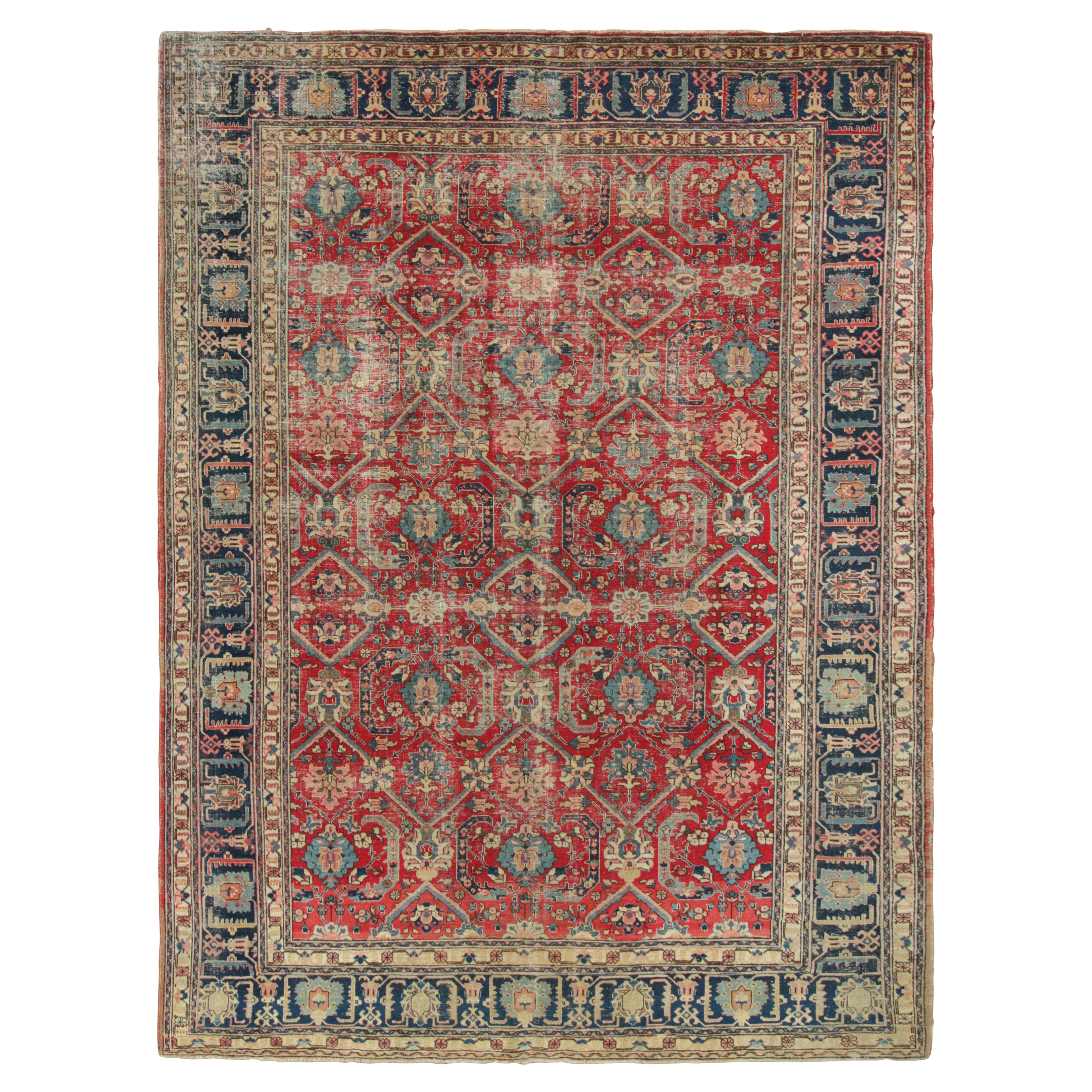 Tappeto persiano antico Heriz, rosso con fiori stravaganti - Rug & Kilim in vendita