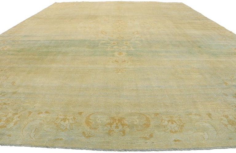 Distressed Antique Indian Agra Palace Rug With Tropical British