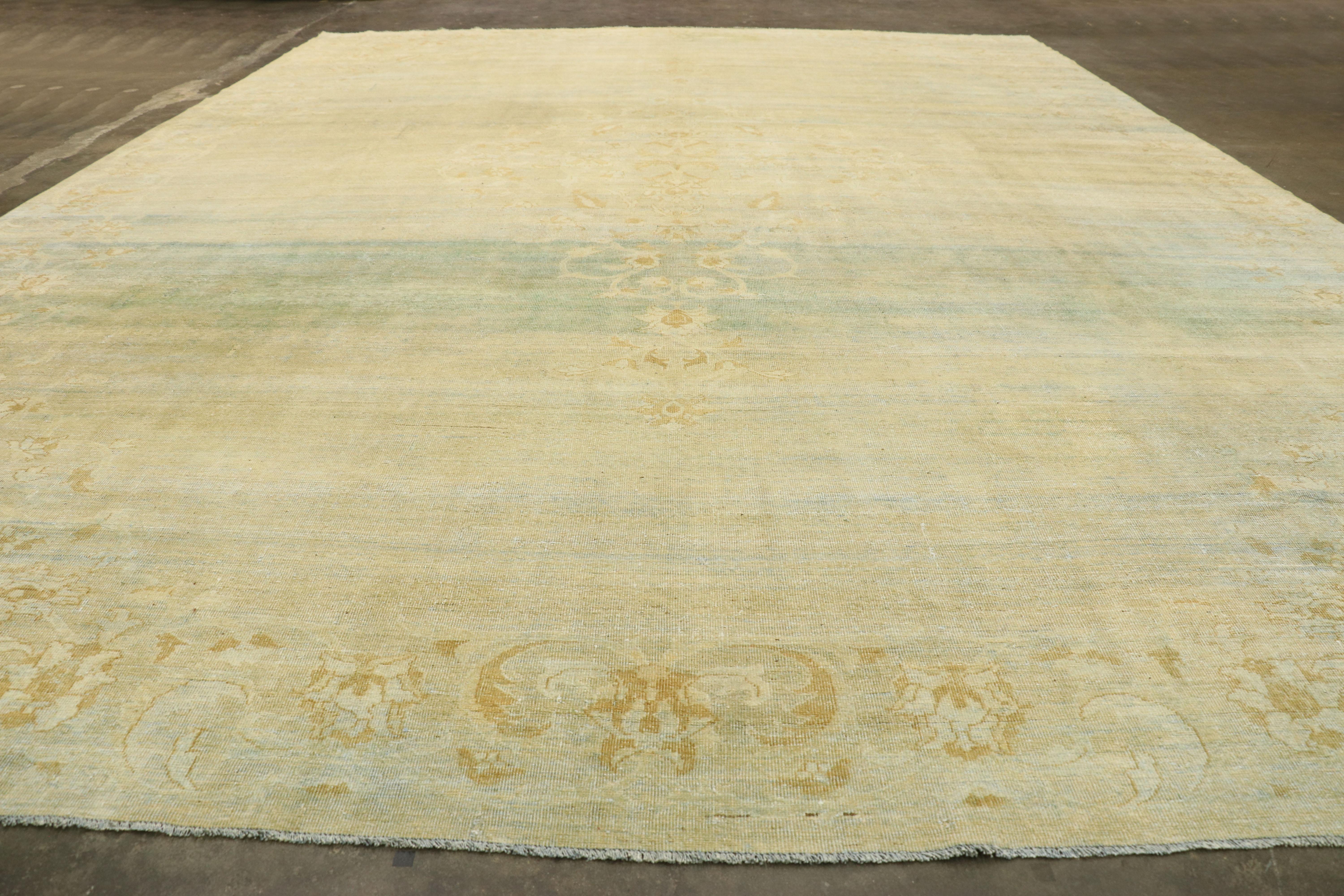 Distressed Antique Indian Agra Palace Rug with Tropical British Colonial Style For Sale 1