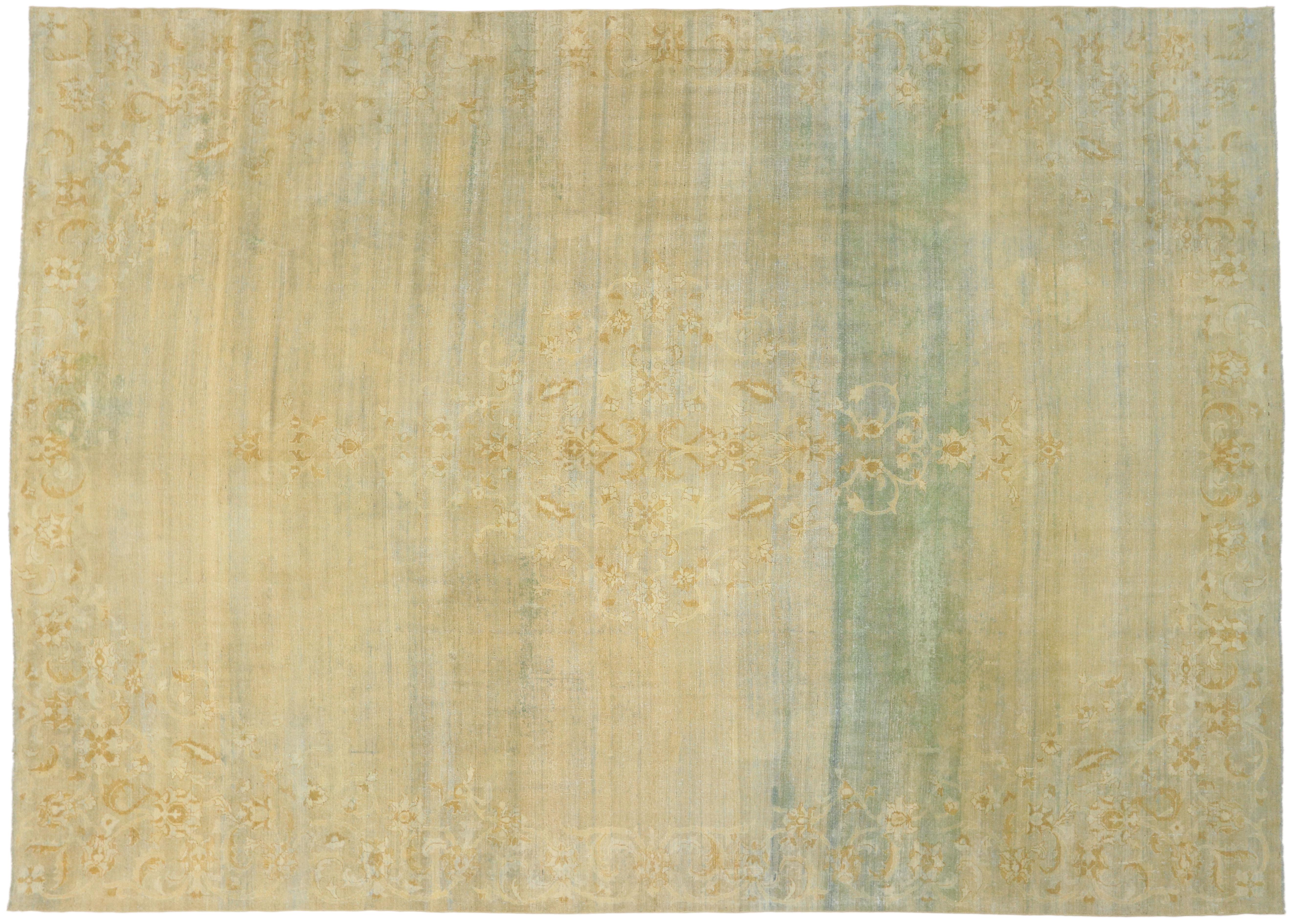 Distressed Antique Indian Agra Palace Rug with Tropical British Colonial Style For Sale 3