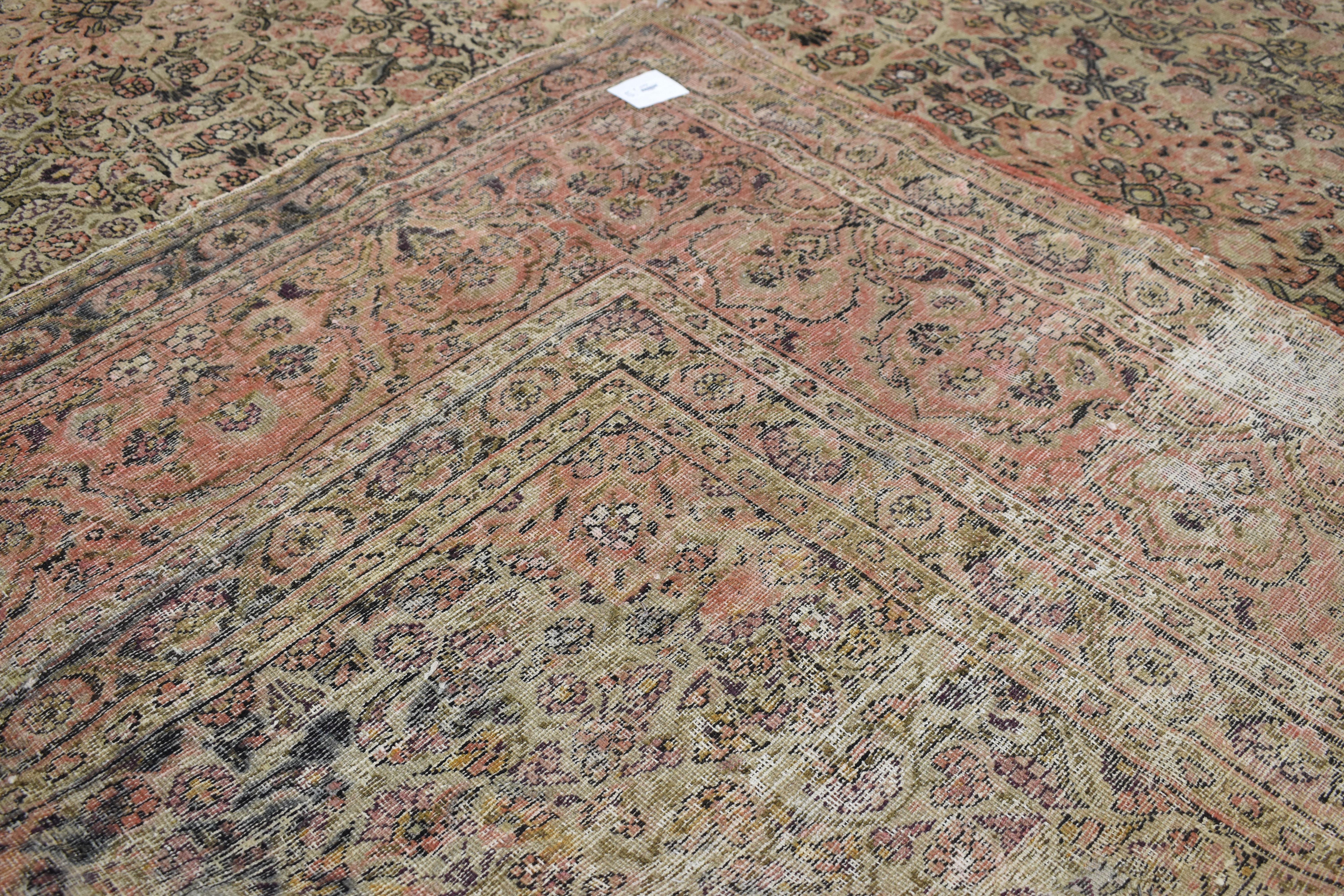 Distressed Antique Indian Agra Palace Size Rug with Art Nouveau Style In Distressed Condition For Sale In Dallas, TX