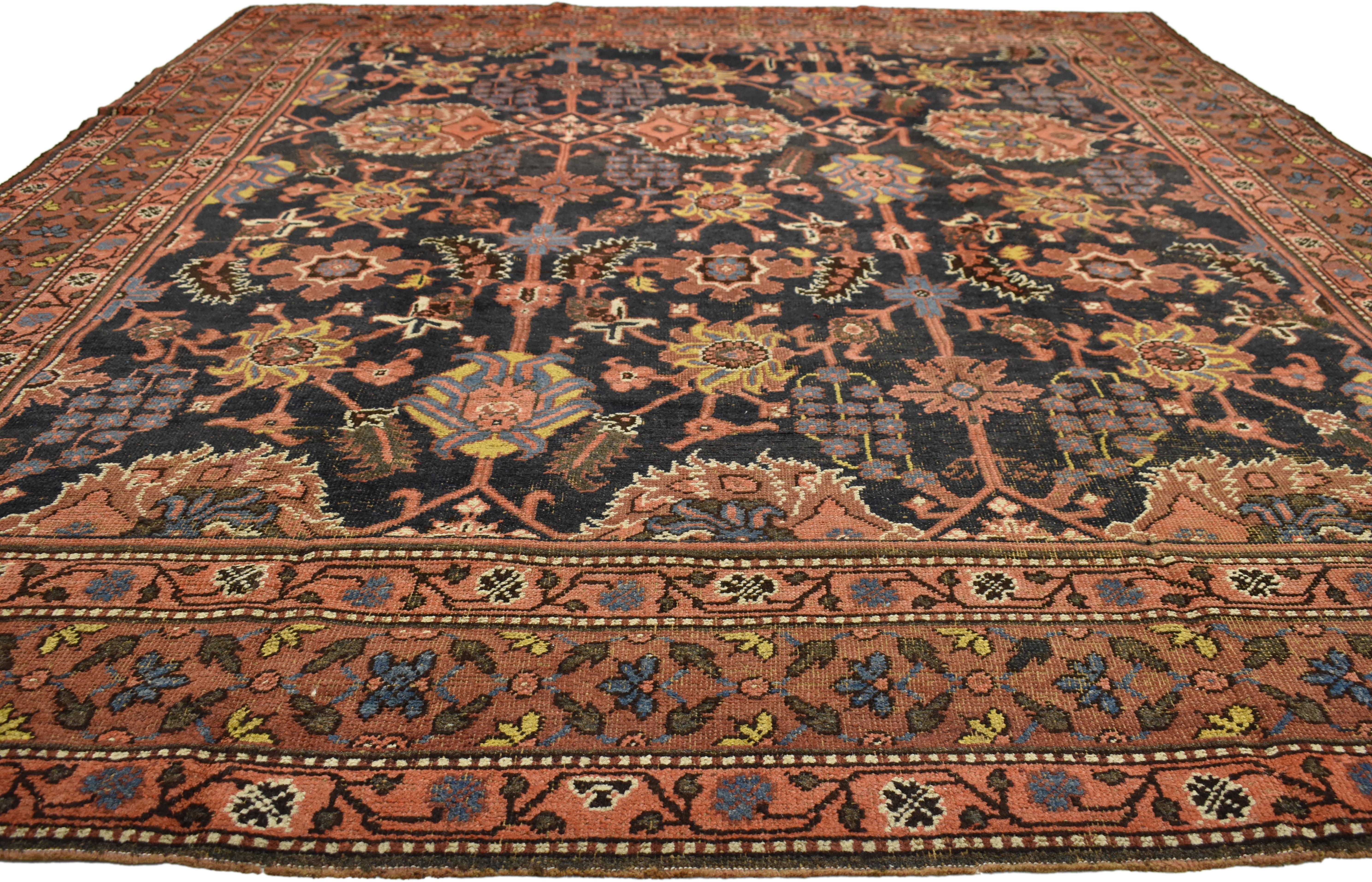 British Indian Ocean Territory Distressed Antique-Indian Agra with Modern Traditional Arts & Crafts Style For Sale