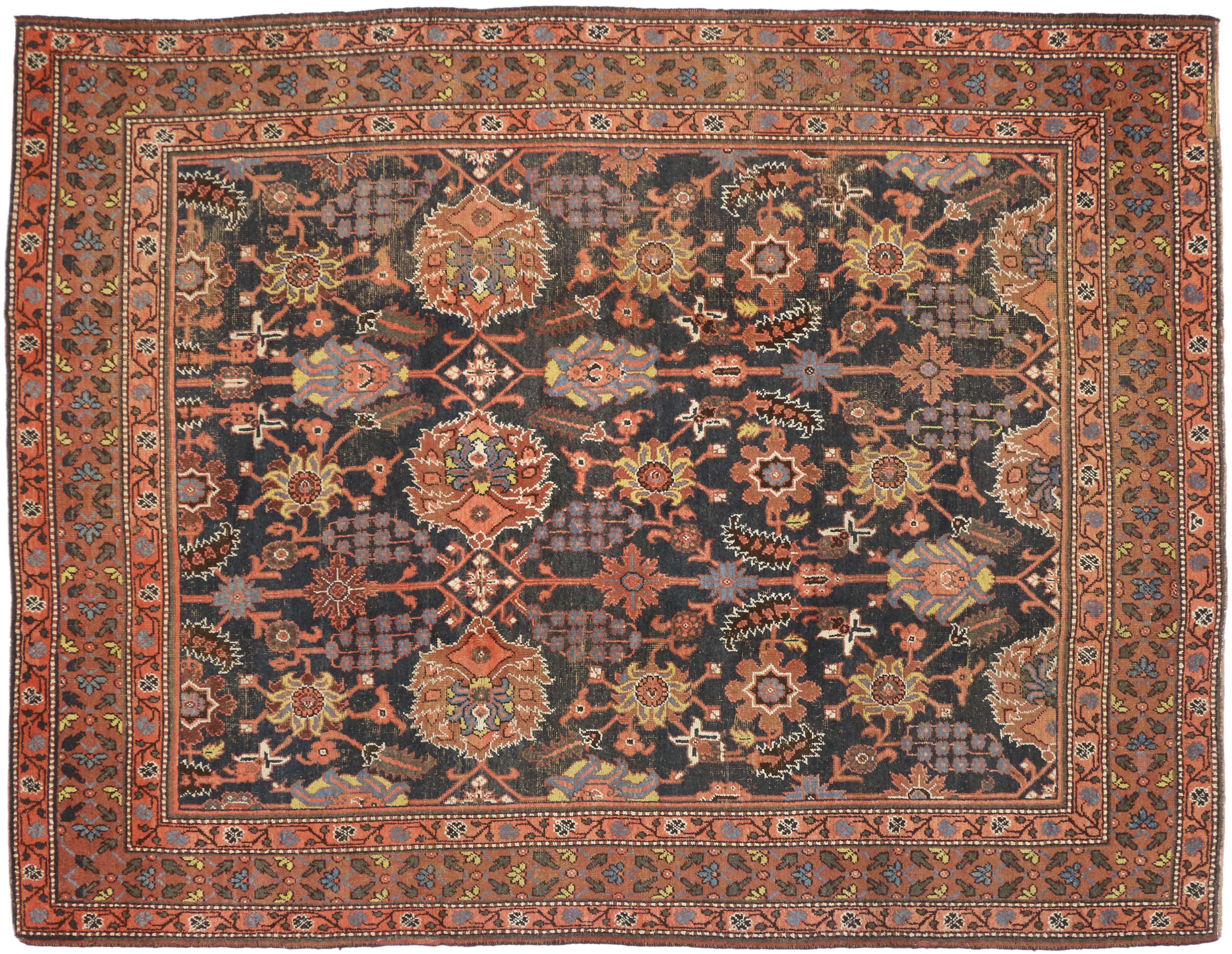 20th Century Distressed Antique-Indian Agra with Modern Traditional Arts & Crafts Style For Sale