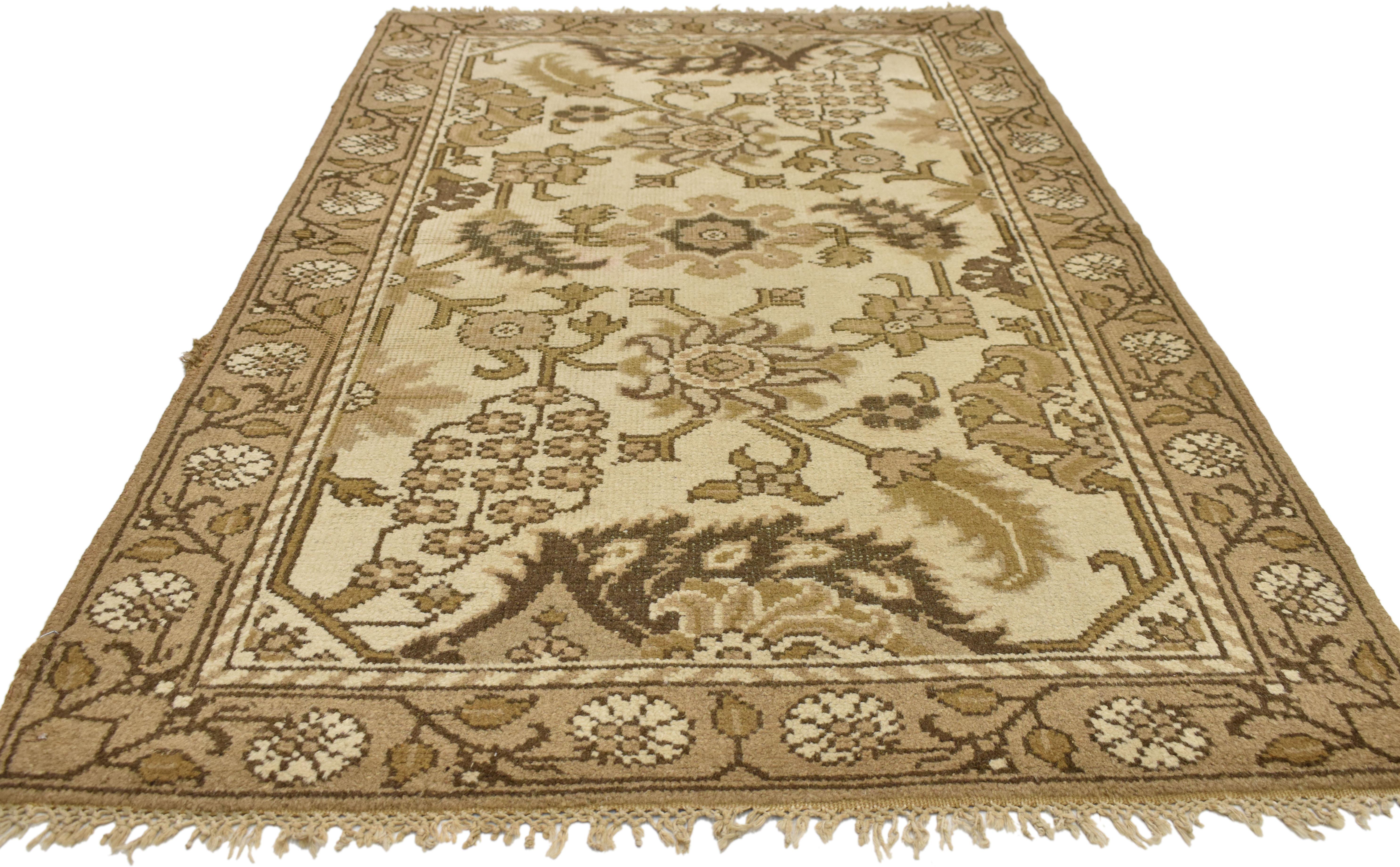 Distressed Antique Indian Agra Rug with Modern Rustic Shaker Style In Distressed Condition For Sale In Dallas, TX