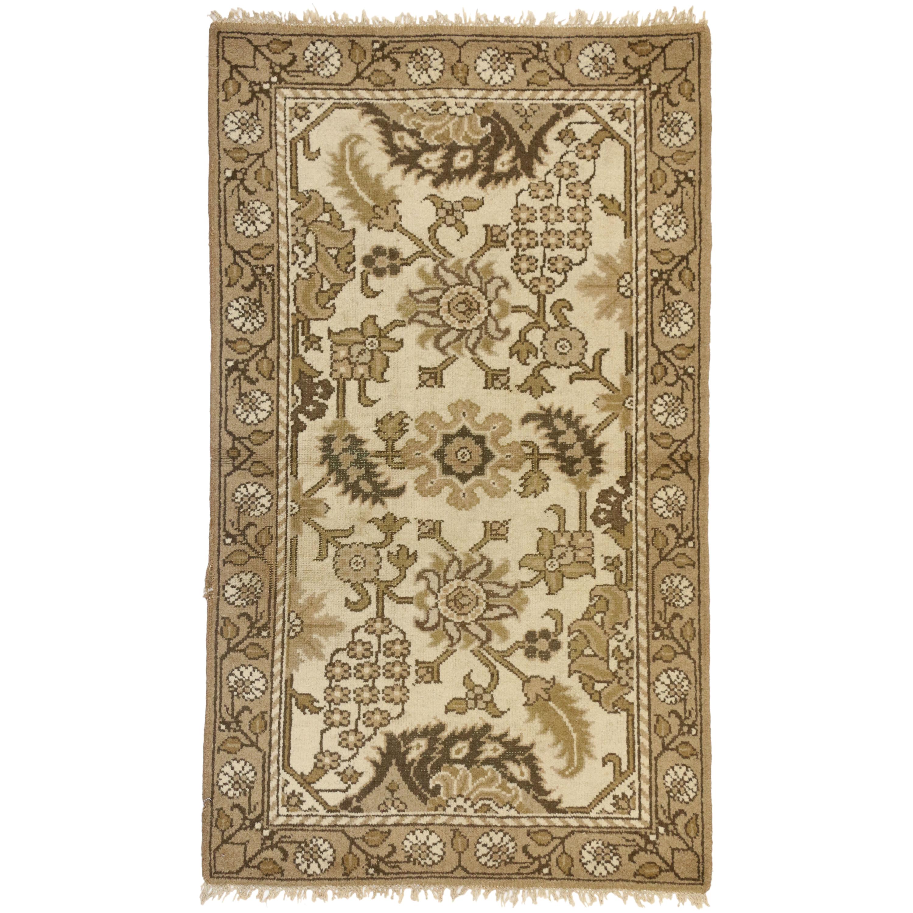 Distressed Antique Indian Agra Rug with Modern Rustic Shaker Style For Sale