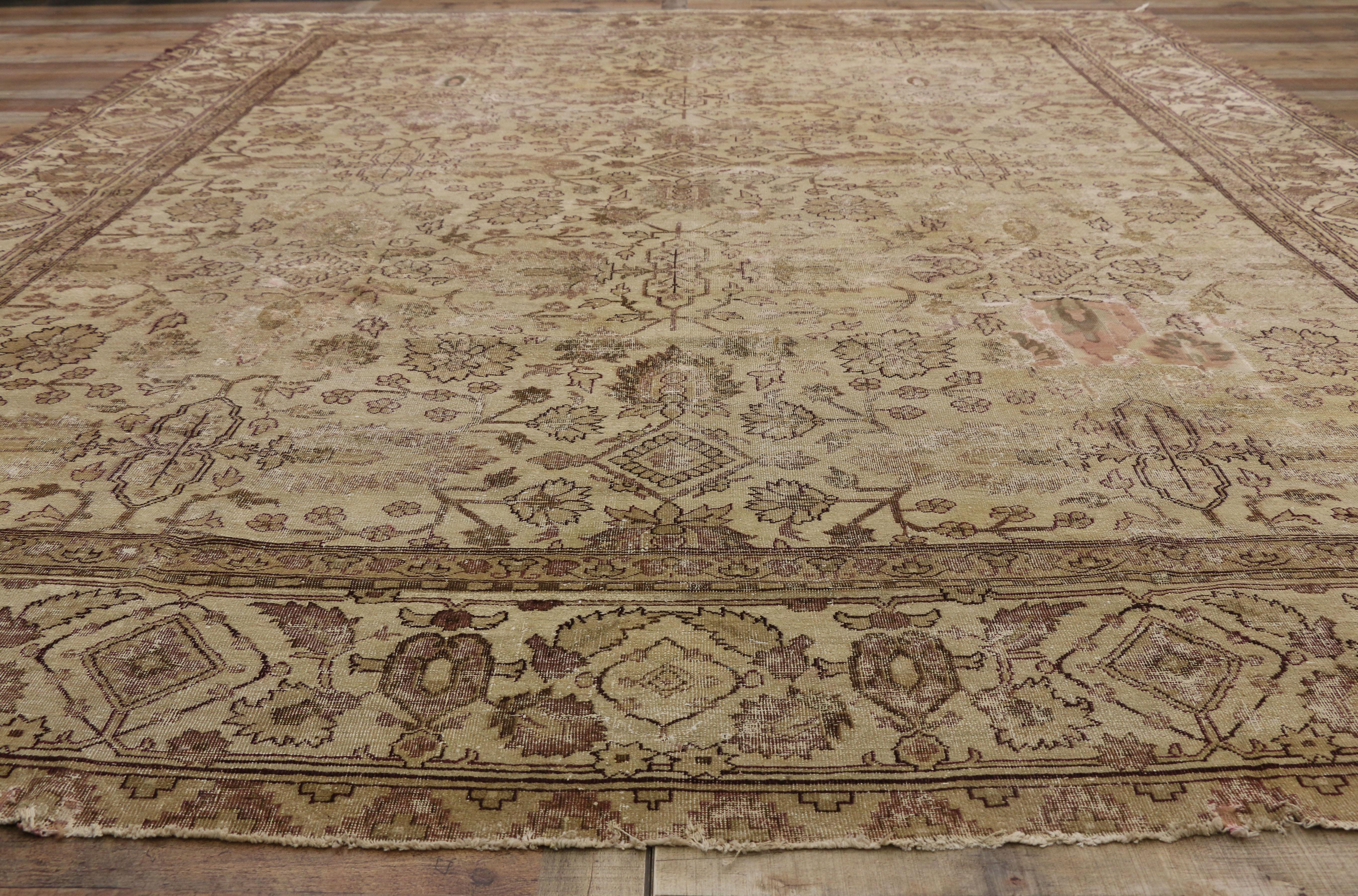 20th Century Distressed Antique Indian Agra with Modern Style and Industrial Aesthetic For Sale