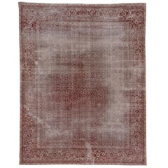 Distressed Antique Indian Amritzar Rug, Burgundy and Brown Tones