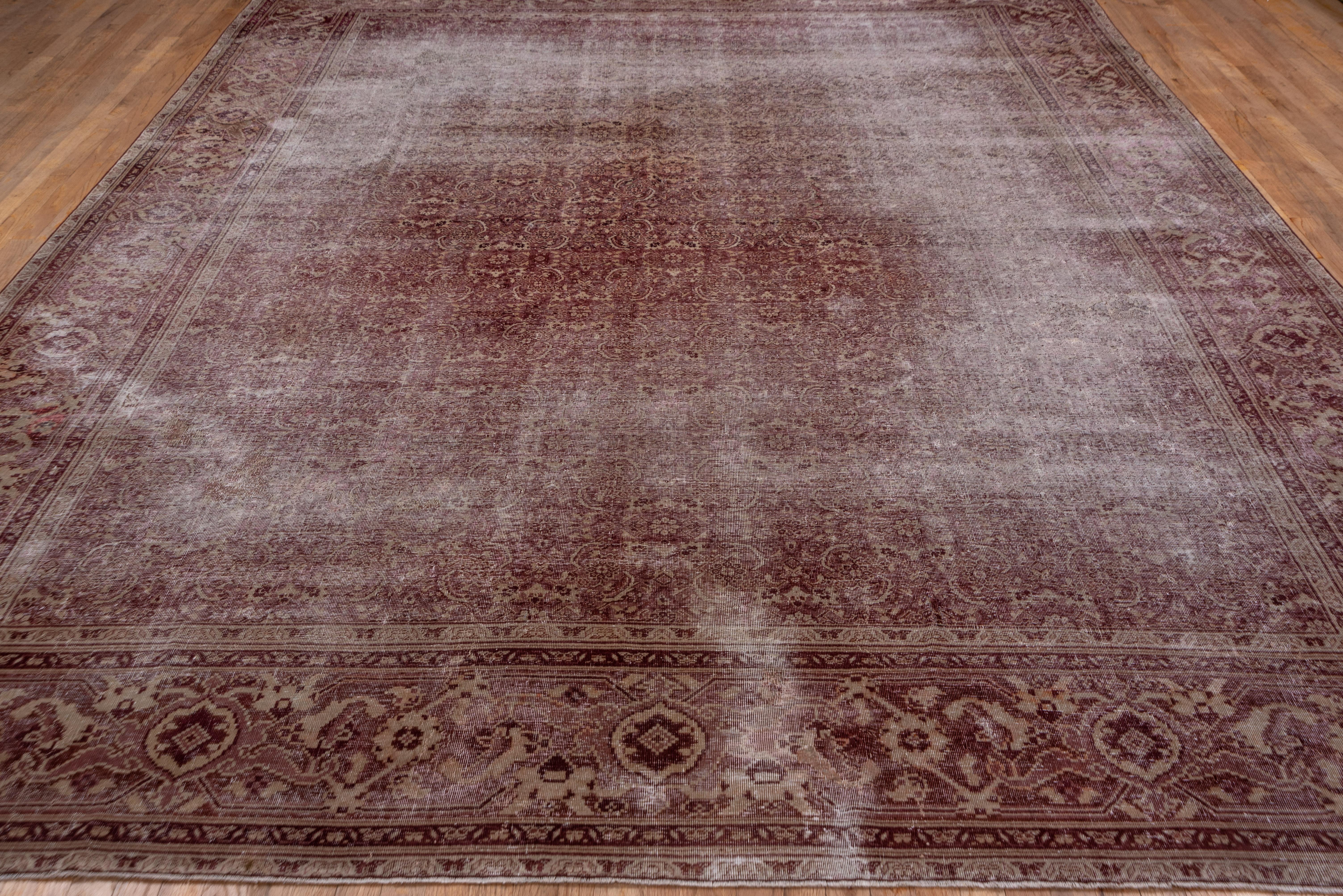 Distressed Antique Indian Amritzar Rug, Burgundy and Brown Tones In Good Condition For Sale In New York, NY