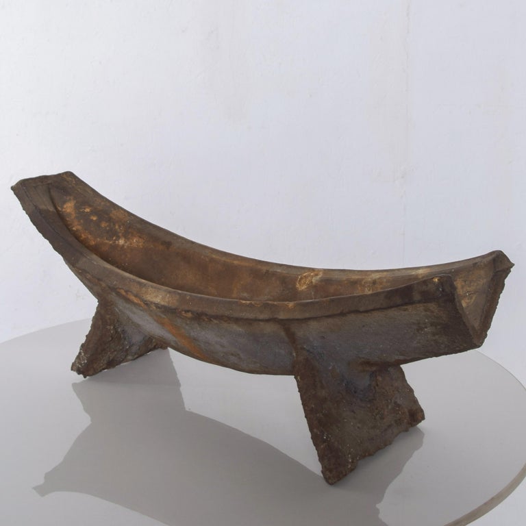 Distressed Antique Japanese Iron Mortar Yagen Grinder Boat Shape