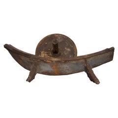 Distressed Antique Japanese Iron Mortar Yagen Grinder Boat Shape Crushing Tool