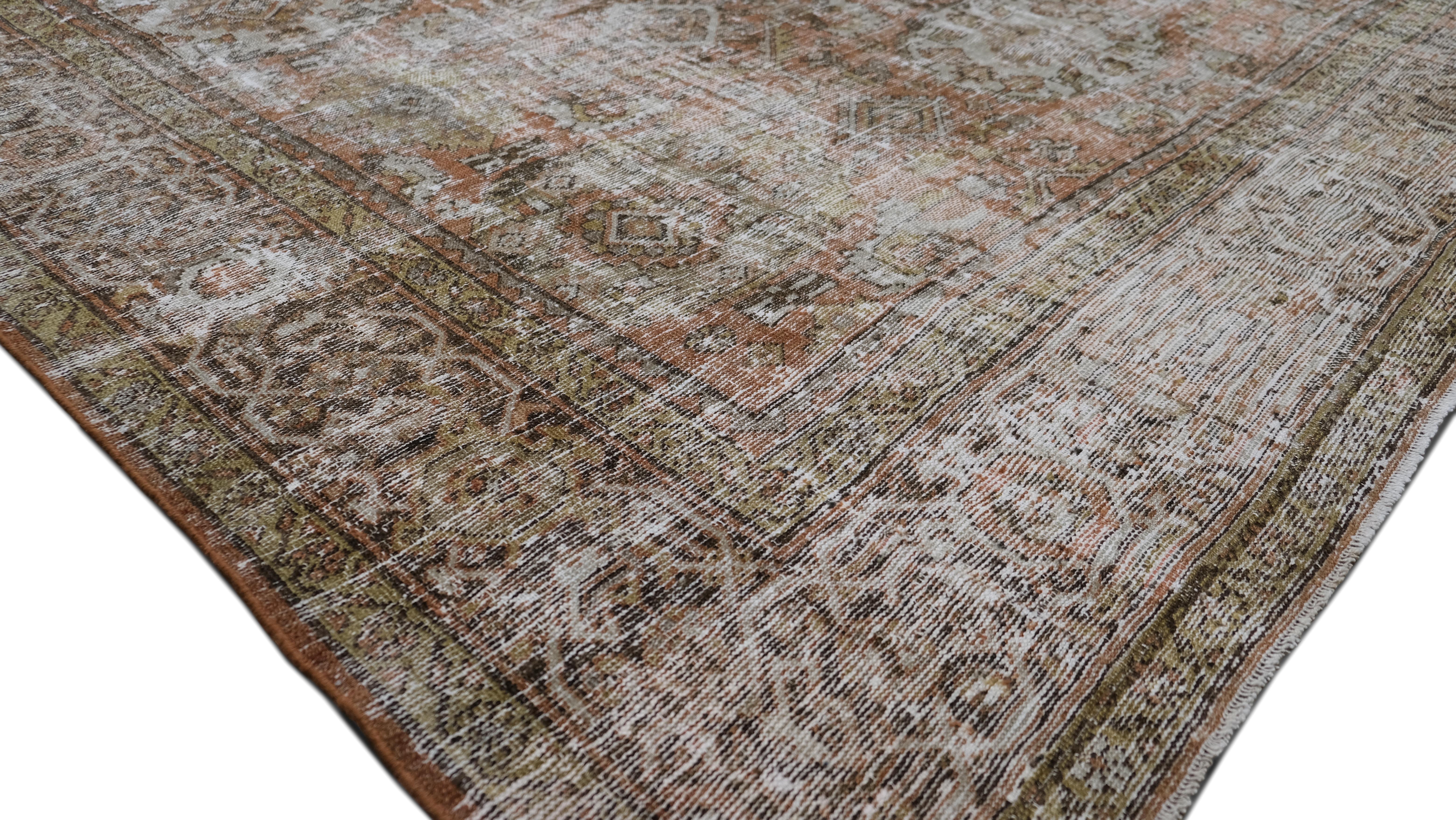 Malayer Tappeto Antico Mahal Marrone e Avorio Distressed in Lana 8'7''x12'4'' in vendita