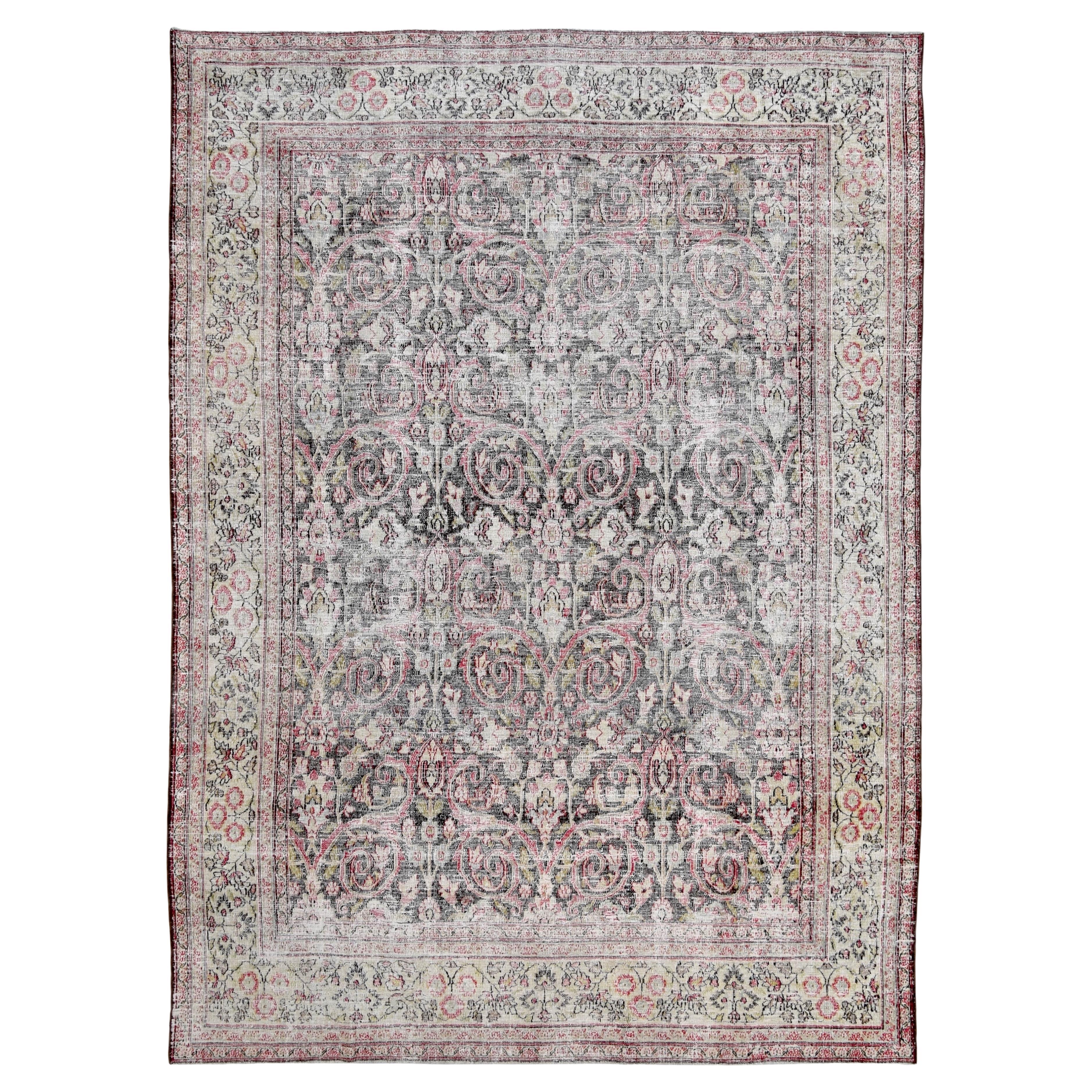 Antiker Mahal rosa mehrfarbiger Wollteppich im Used-Look 9'6''x13'